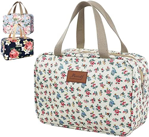 Large Makeup Bag for Women - Travel Cosmetic & Toiletry Organizer (Little Flower Beige) | Perfect for Travel & Daily Use