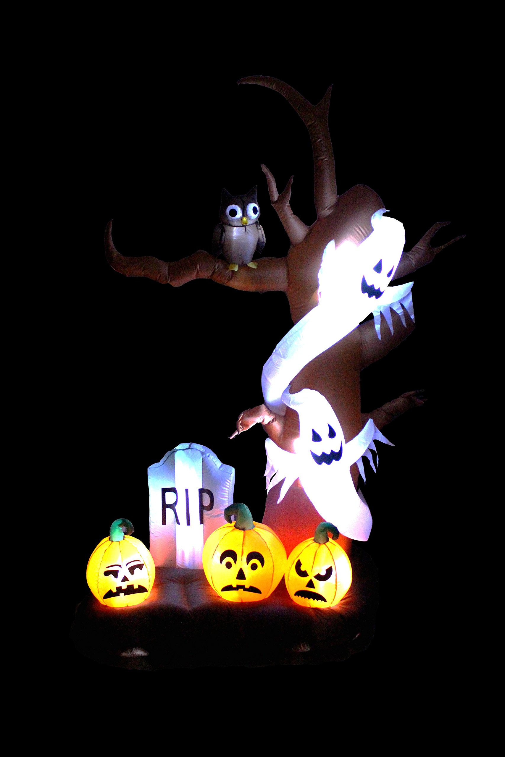 Halloween Party Decorations Bundle - 6ft Glowing Inflatable Pumpkin Jack O'Lantern & 9ft Haunted Tree with Ghosts, Pumpkins, Owl & Tombstone - Spooky Outdoor & Indoor Halloween Decor for Yard, Porch & Party