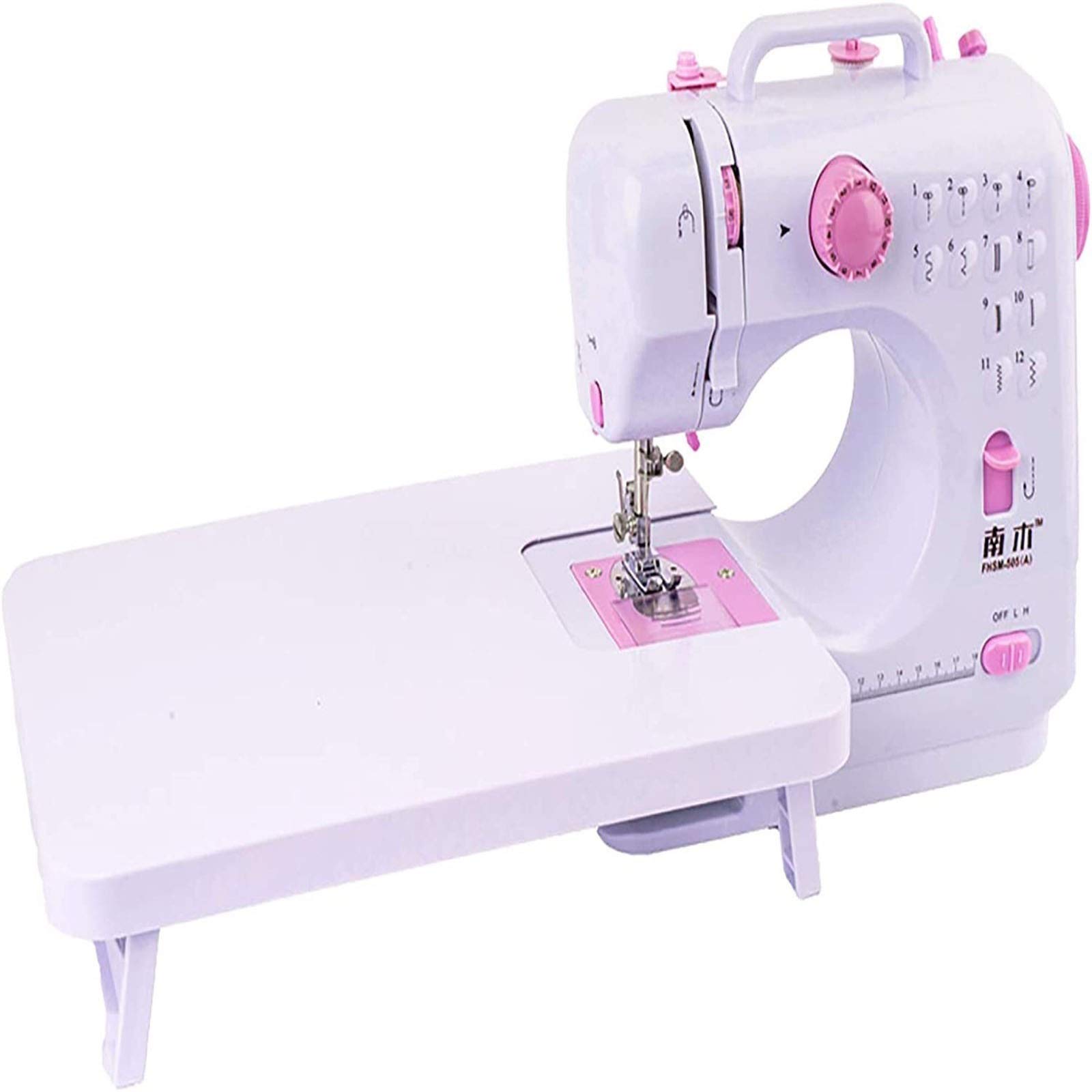 LIUPENGWEI Mini Sewing Machine - Portable Electric Crafting & Mending Machine with 2-Speed, Double Thread & Foot Pedal (12 Stitches, LED Light) - White & Pink Embroidery Machine for DIY Projects, Home Repairs & Fashion Design