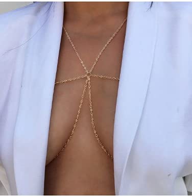 Adflyco Boho Beach Body Chain - Silver Chest Chain, Sexy Body Necklace Jewelry for Women & Girls | Perfect for Music Festivals, Beach Parties & Summer Outfits