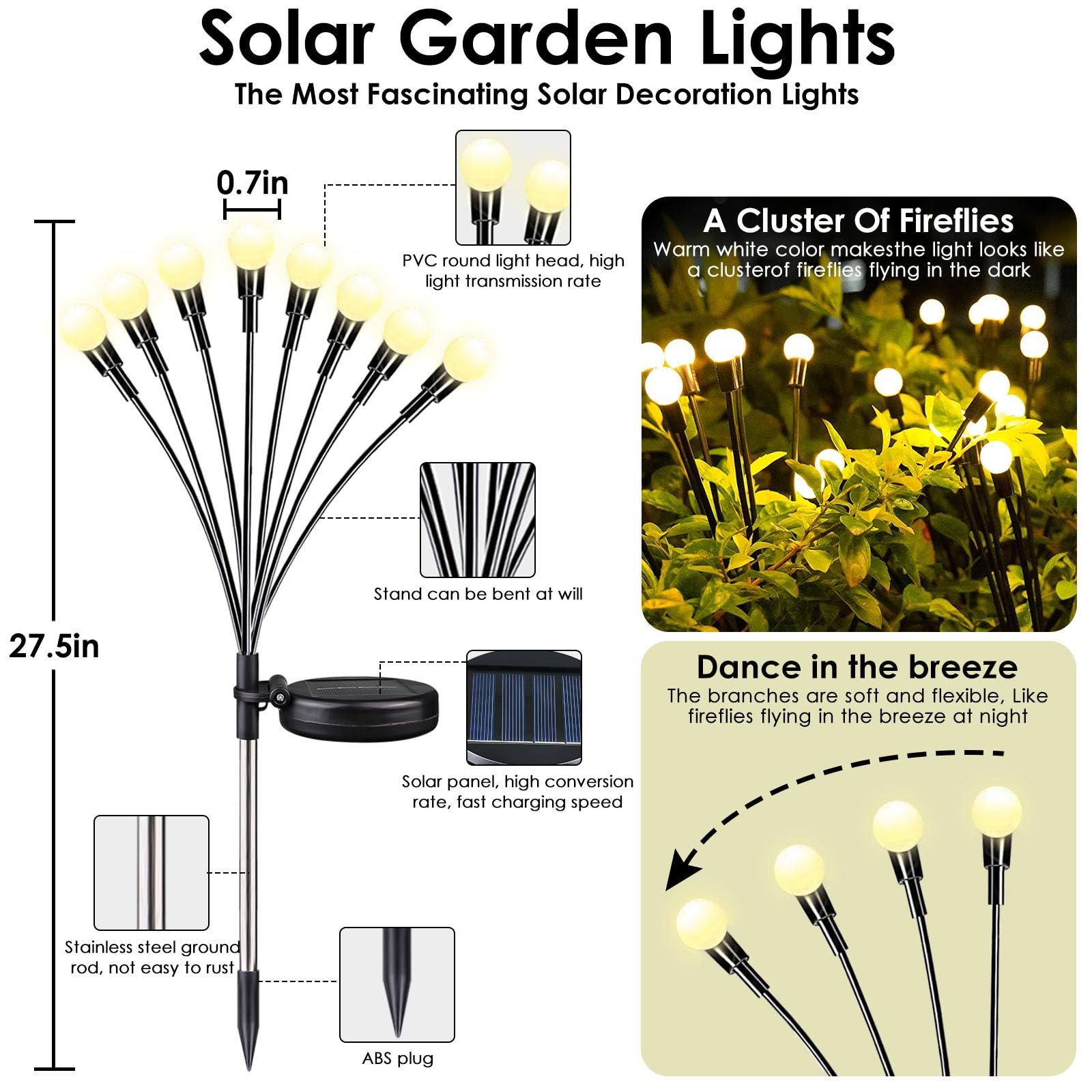 2025 Solar Powered Outdoor Waterproof Garden Lights - 4 Pack Solar Firefly & Twinkle Fairy Lights for Pathway, Yard, Garden & Christmas Decor (Warm White) | Weatherproof Landscape Lighting for Patio, Walkway & Backyard Ambience