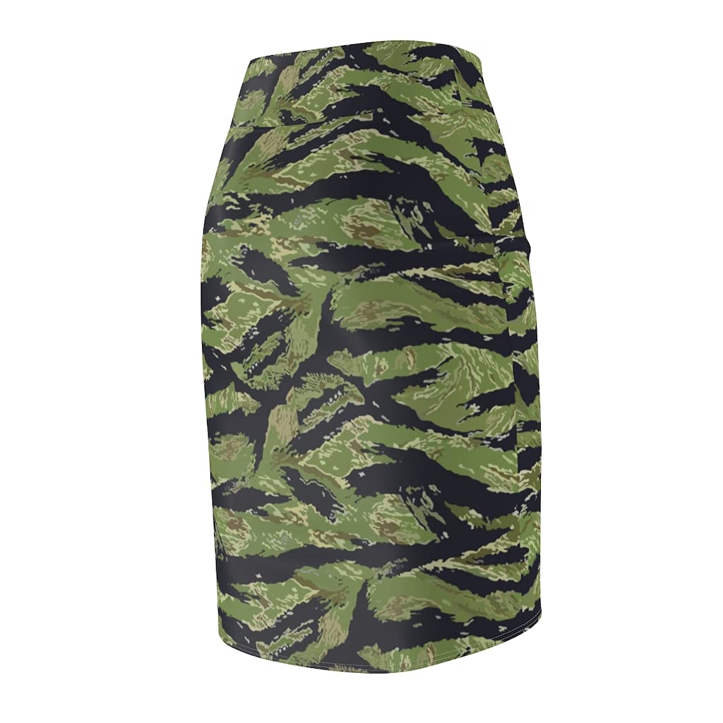 Women's Military Tiger Stripe Camouflage Pencil Skirt - Slim Fit Office Work Skirt for Business Casual & Jungle Themed Events