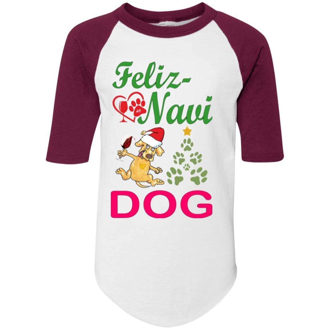 Feliz Navi Dog Youth Colorblock Raglan Jersey - Trendy Christmas Sweater for Dogs | Perfect for Holiday Photos & Festive Gatherings