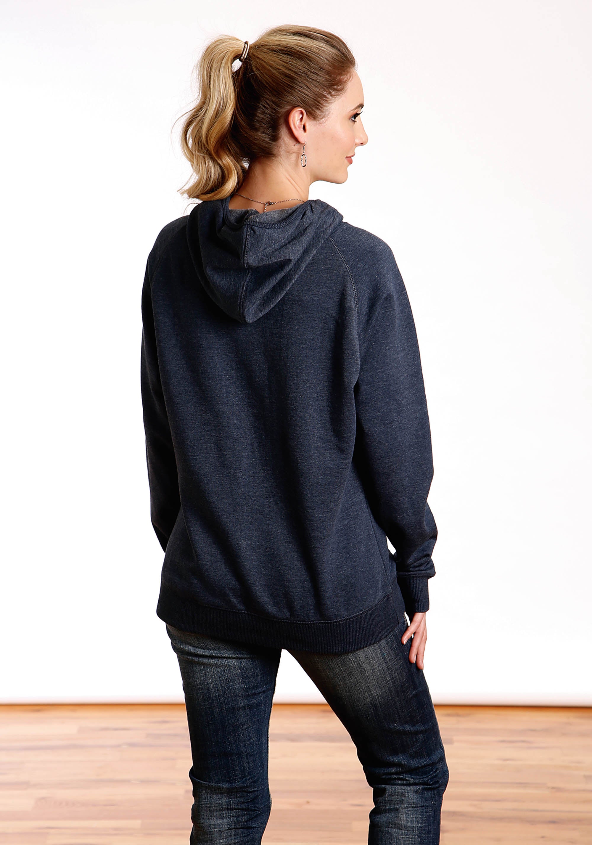 Women's Sunset Mountain Screen Print Hoodie - Navy Blue Pullover Sweatshirt for Hiking, Camping & Outdoor Adventures