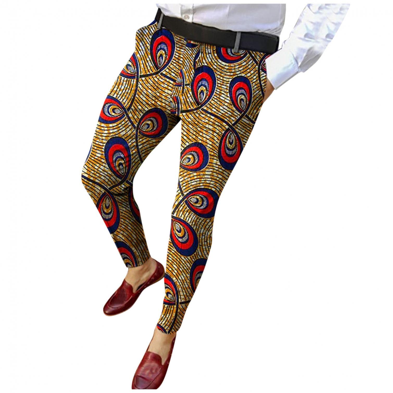 Kirbaez Men's Slim Fit Stretch Casual Pants - Plaid Print Business Dress Pants with Elastic Waist | Skinny Pencil Pants for Office, Travel & Smart Casual Wear
