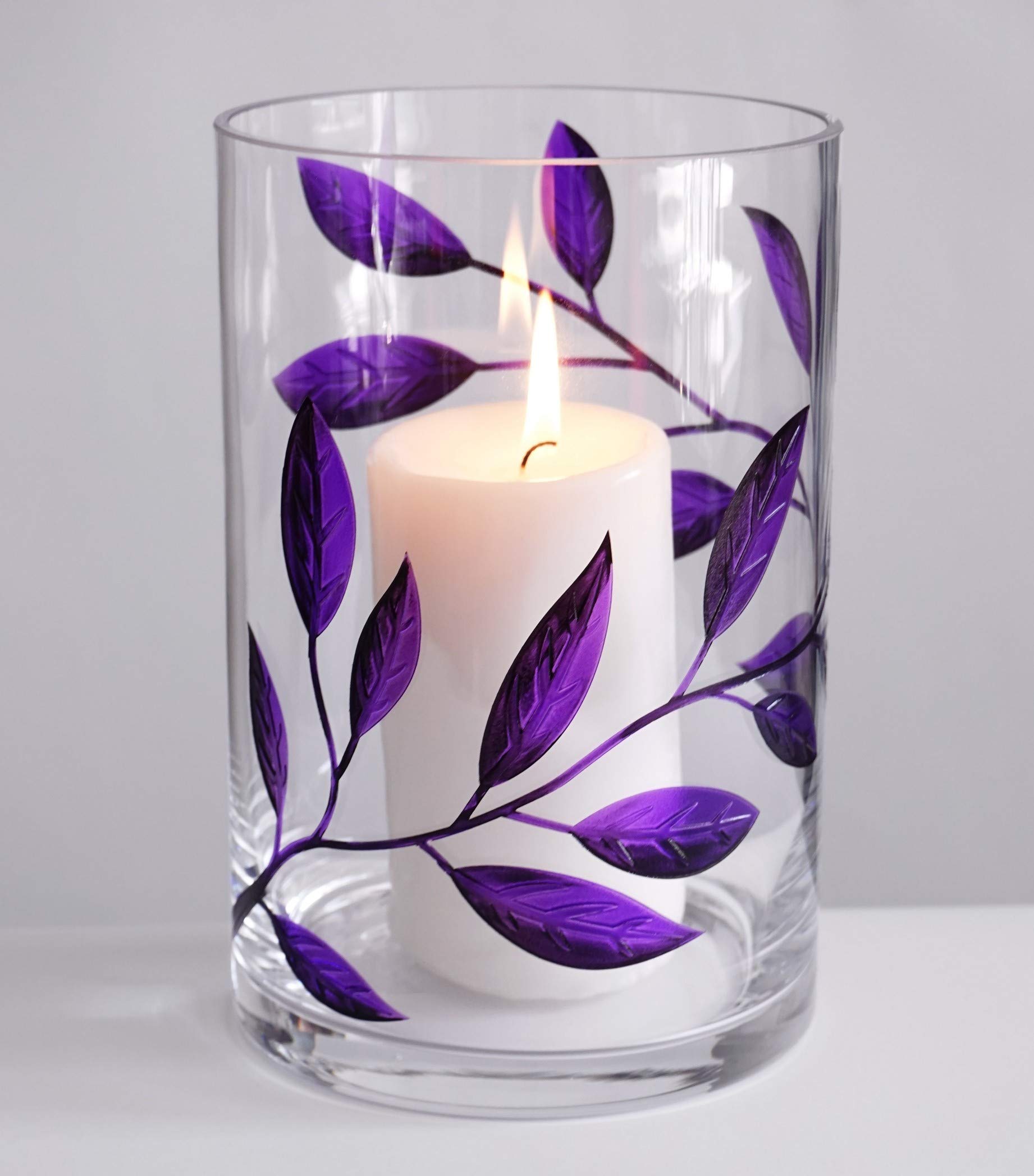 Decorative Glass Storage Jar with Lid - Large 11.4 Inch (29 cm) Purple Food & Candy Display Container - Etched Leaf Design for Kitchen, Bathroom & Home Decor - Perfect for Pantry Organization, Party Treats & Bathroom Essentials