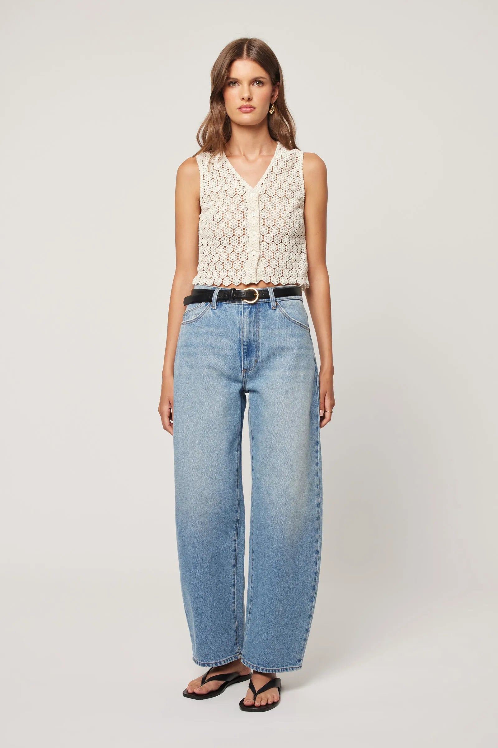 Gigi Brad Blue Barrel Jeans - High Waist Distressed Denim Pants for Women | Perfect for Casual Outfits & Streetwear Fashion