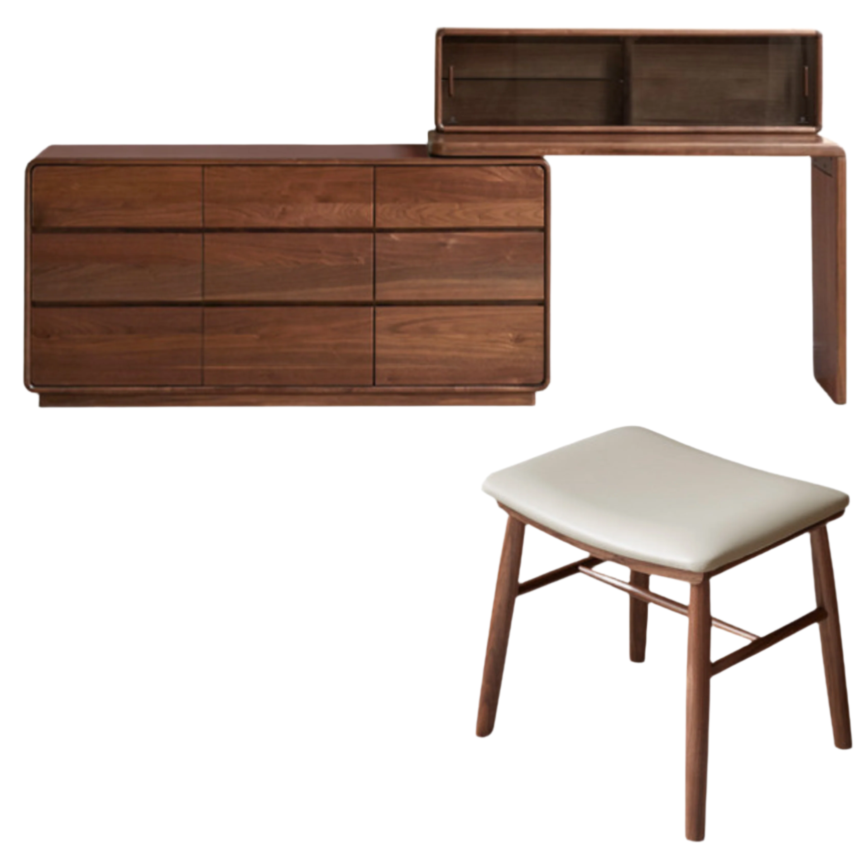 out of stock59.3x15.8x28 inch / 150.5x40x71 сm /  Walnut color / Makeup table right L table + nine-drawer cabinet + upper shelf + makeup stool