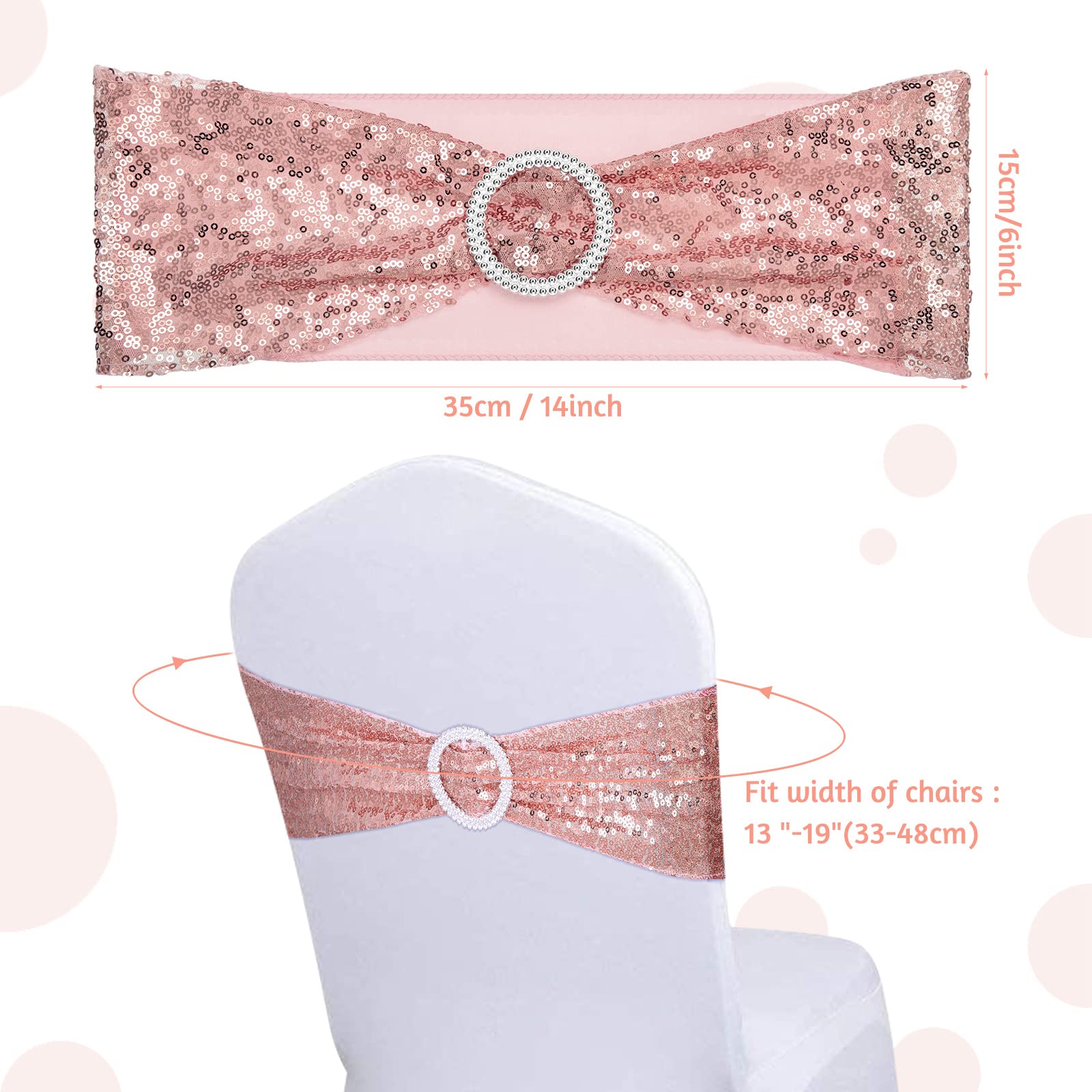 80-Piece Rose Gold Sequin Chair Sashes with Buckles - One-Sided Glamorous Wedding, Birthday & Valentine's Party Decorations - Perfect for Banquets, Hotel Events & Chair Decor
