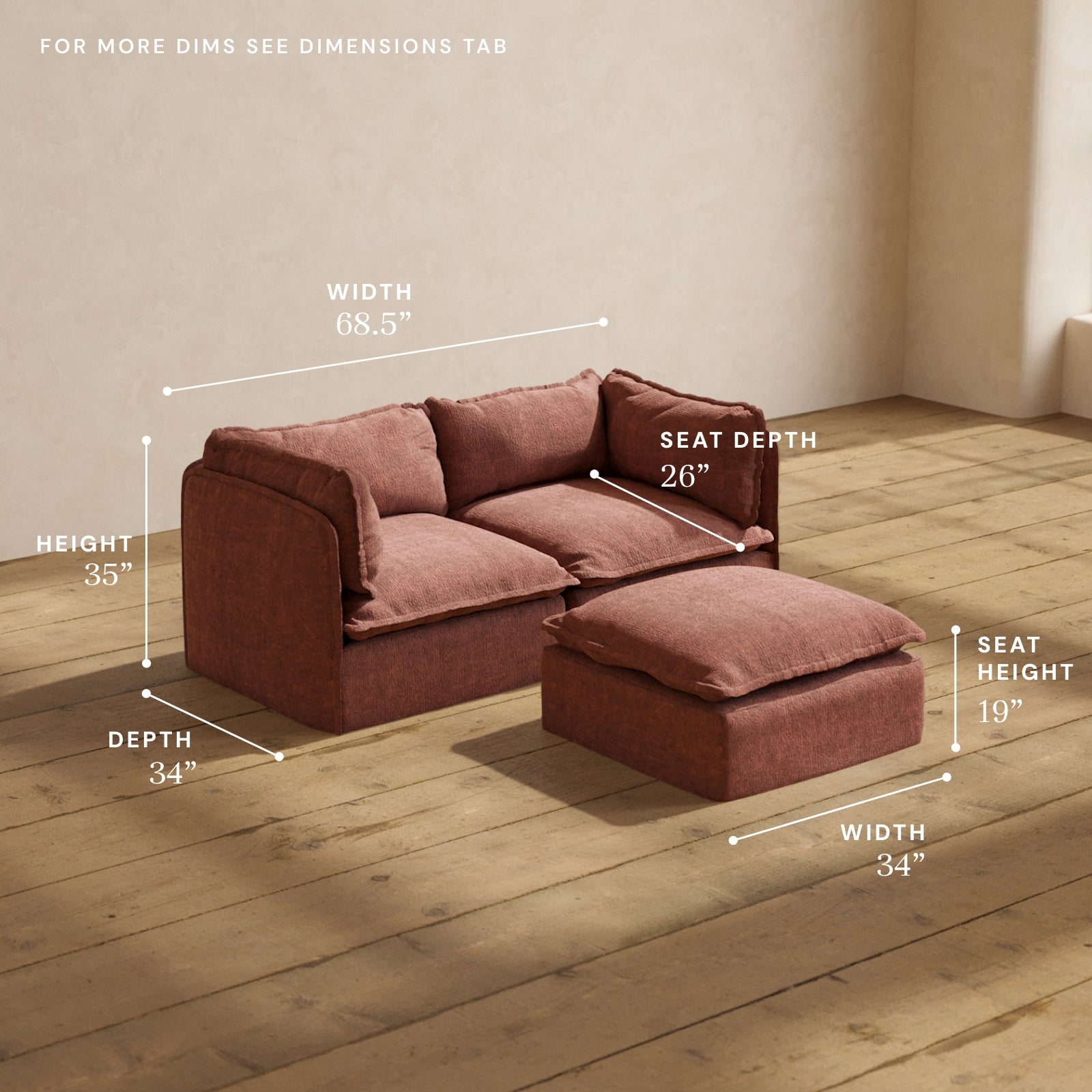 Premium Modular Performance 2-Seater Sofa with Ottoman in Rich Chestnut Brown | Luxe Blend Fabric | Perfect for Living Rooms, Home Theaters & Cozy Spaces