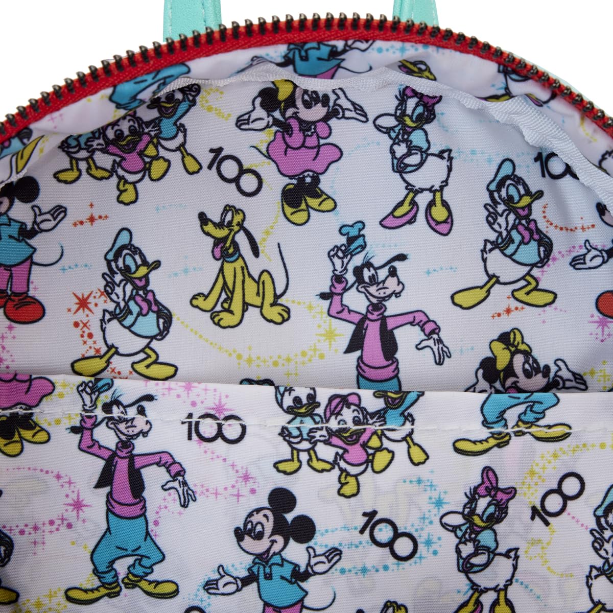 Disney 100 Mickey & Minnie Mouse Loungefly Mini Backpack with Ear Support - Cute Disney Character AOP Design for Women & Girls - Perfect for Theme Parks, Travel, and Everyday Use