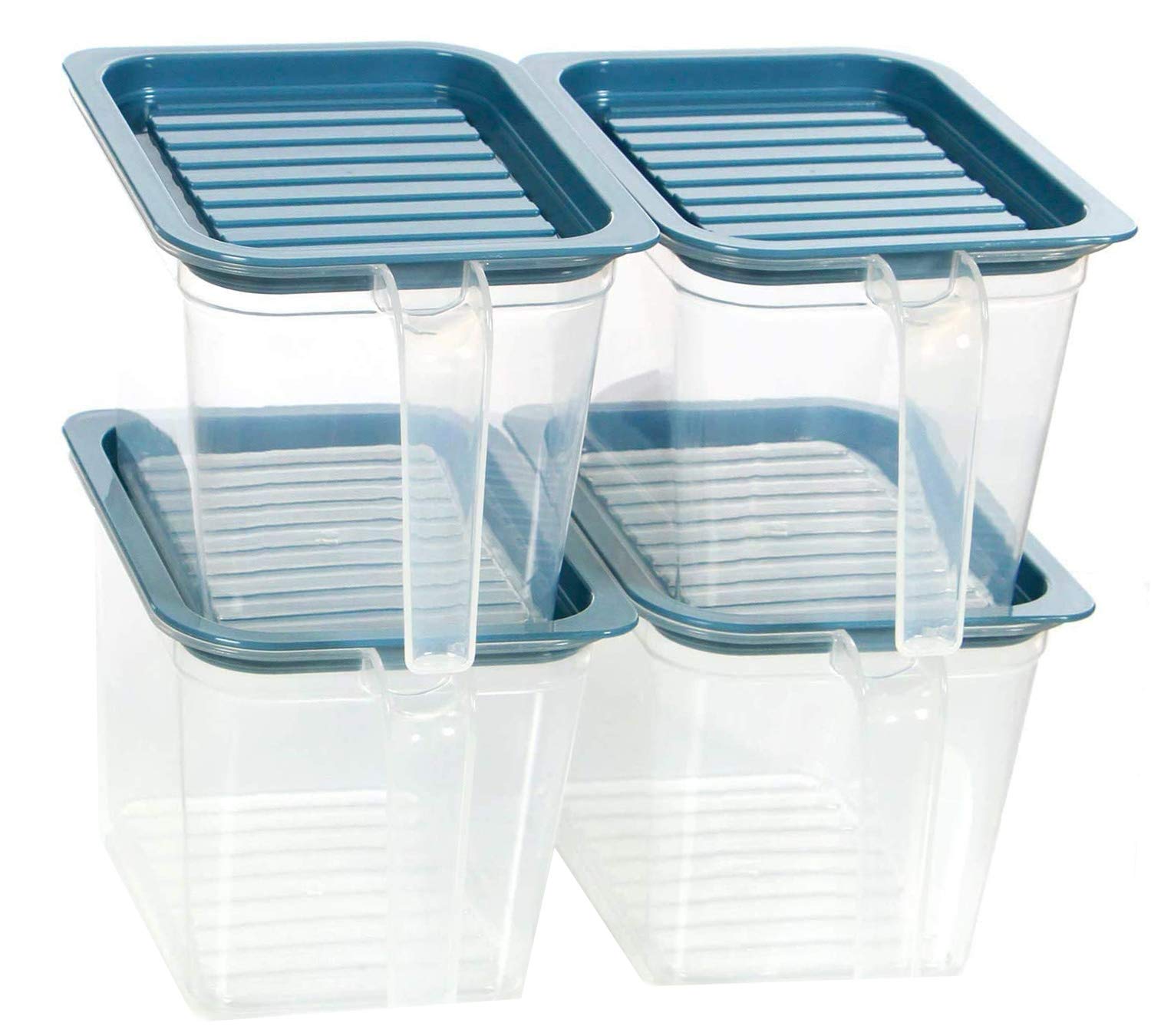 SERENITA 4-Piece Stackable Food Storage Containers with Handle Lids - 1 Qt BPA-Free Kitchen Pantry Bins for Cereal, Flour, Sugar - Perfect for Refrigerator & Pantry Organization (Blue)
