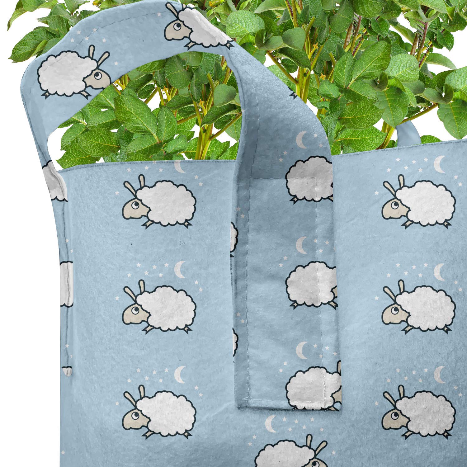 Ambesonne 5-Pack Heavy Duty Fabric Grow Bags with Handles - Counting Sheep Cartoon Pattern Plant Pots for Vegetables, Herbs & Flowers - Indoor/Outdoor Gardening, Balcony & Patio Decor (Pale Blue & White)