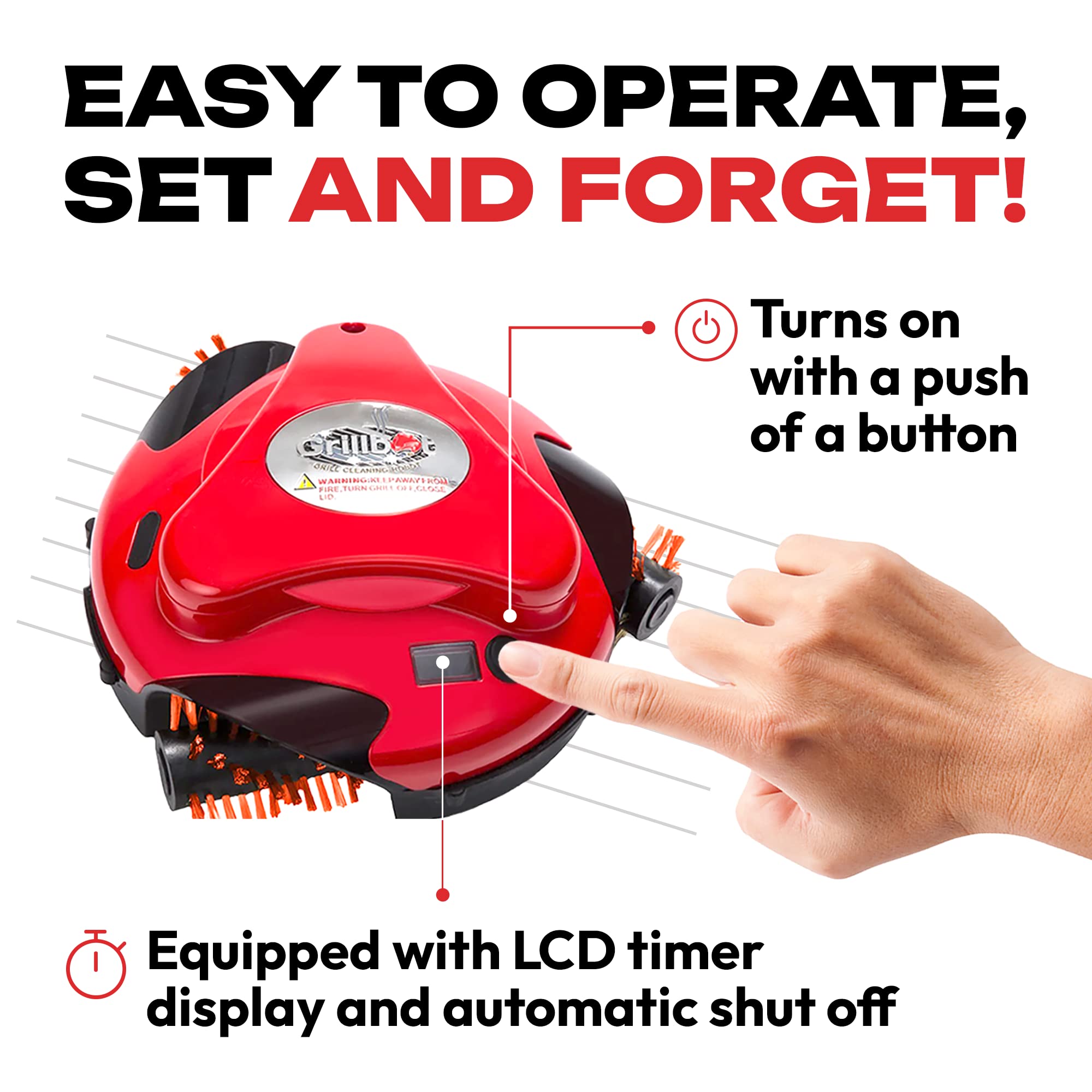 Grillbot Automatic BBQ Grill Cleaner Robot with Durable Nylon Brushes - Electric Grill Scraper & Brush for Outdoor Cooking Accessories (Red) - Perfect for Backyard BBQs, Camping & Patio Parties