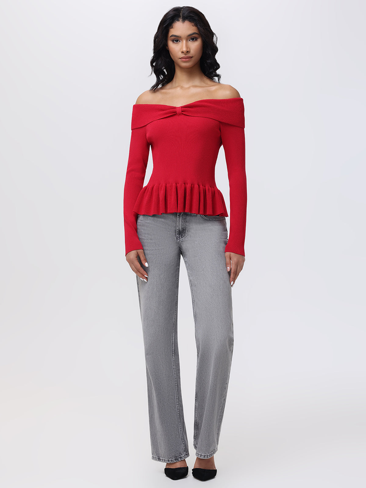 Morgan Off Shoulder Peplum Sweater for Women - Elegant Knit Top for Casual Wear, Date Night & Office Outfits | Trendy Fall Winter Fashion