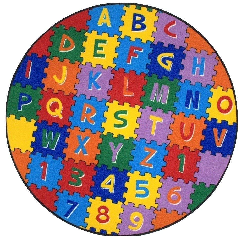 **Non-Slip ABC & Numbers Educational Kids Rug – 8x8 Feet Round Play Mat for Learning & Fun | Perfect for Nursery, Playroom & Daycare**