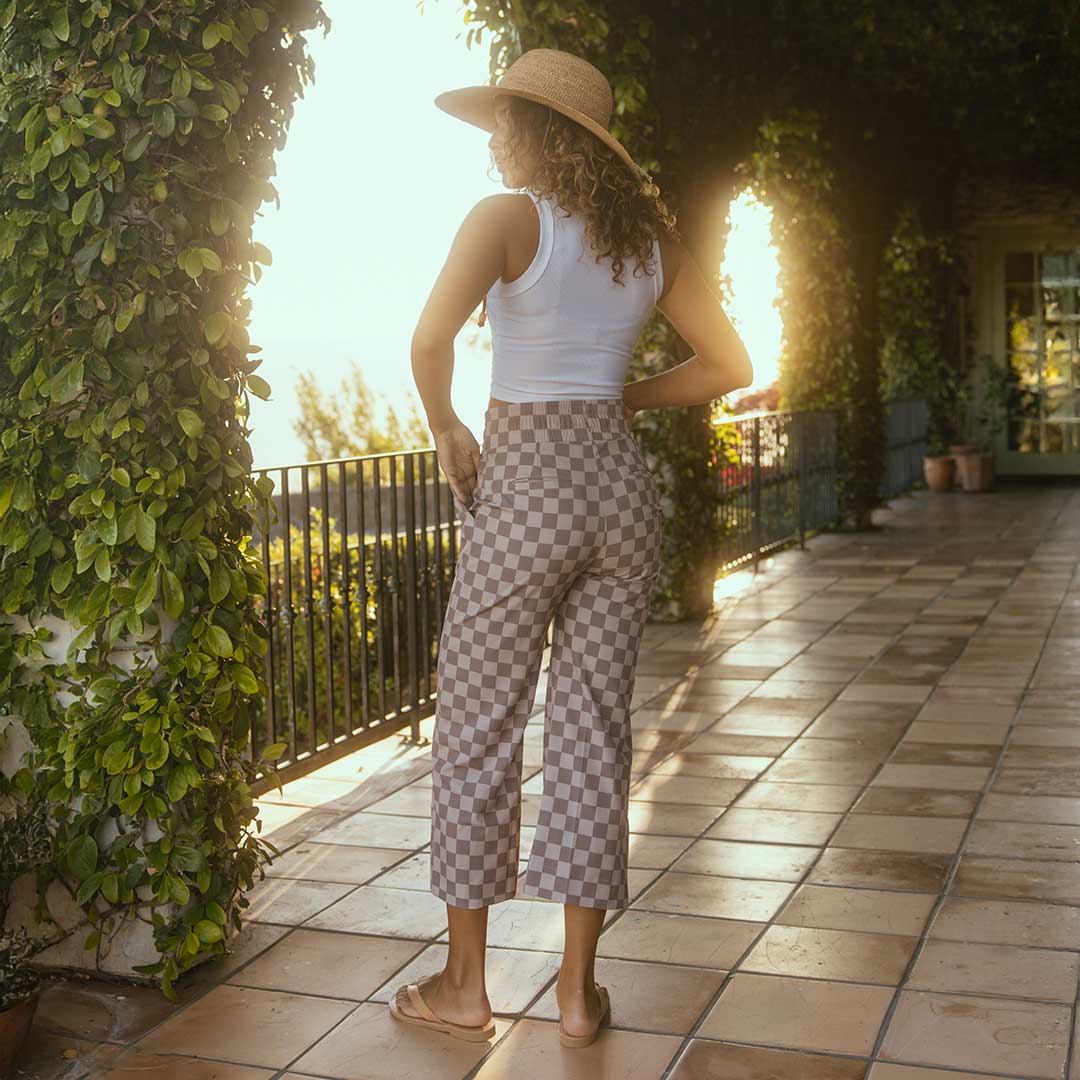 Audrey Wide Leg Pants for Women - Brown Checkered High Waist Trousers | Comfortable Office & Casual Wear | Perfect for Work, Travel & Everyday Outfits