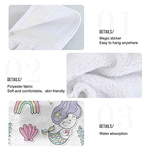 Summer Mermaid & Unicorn Rainbow Kitchen Hand Towels 2 Pack - Absorbent Cotton Hanging Towels with Loop for Kitchen & Bathroom Decor | Perfect for Beach House, RV, and Coastal Themed Homes
