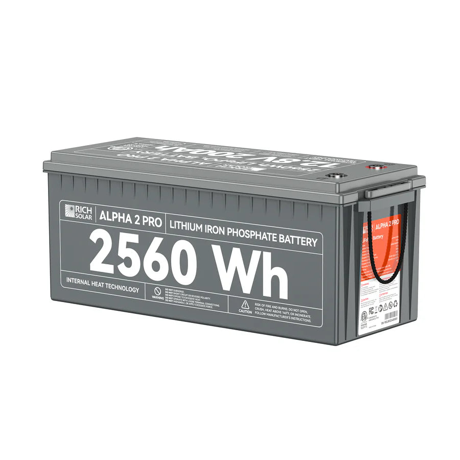 Rich Solar ALPHA 2 PRO 12V 200Ah LiFePO4 Lithium Iron Phosphate Deep Cycle Battery - Perfect for Solar Power Systems, RVs, Marine Applications & Off-Grid Energy Storage