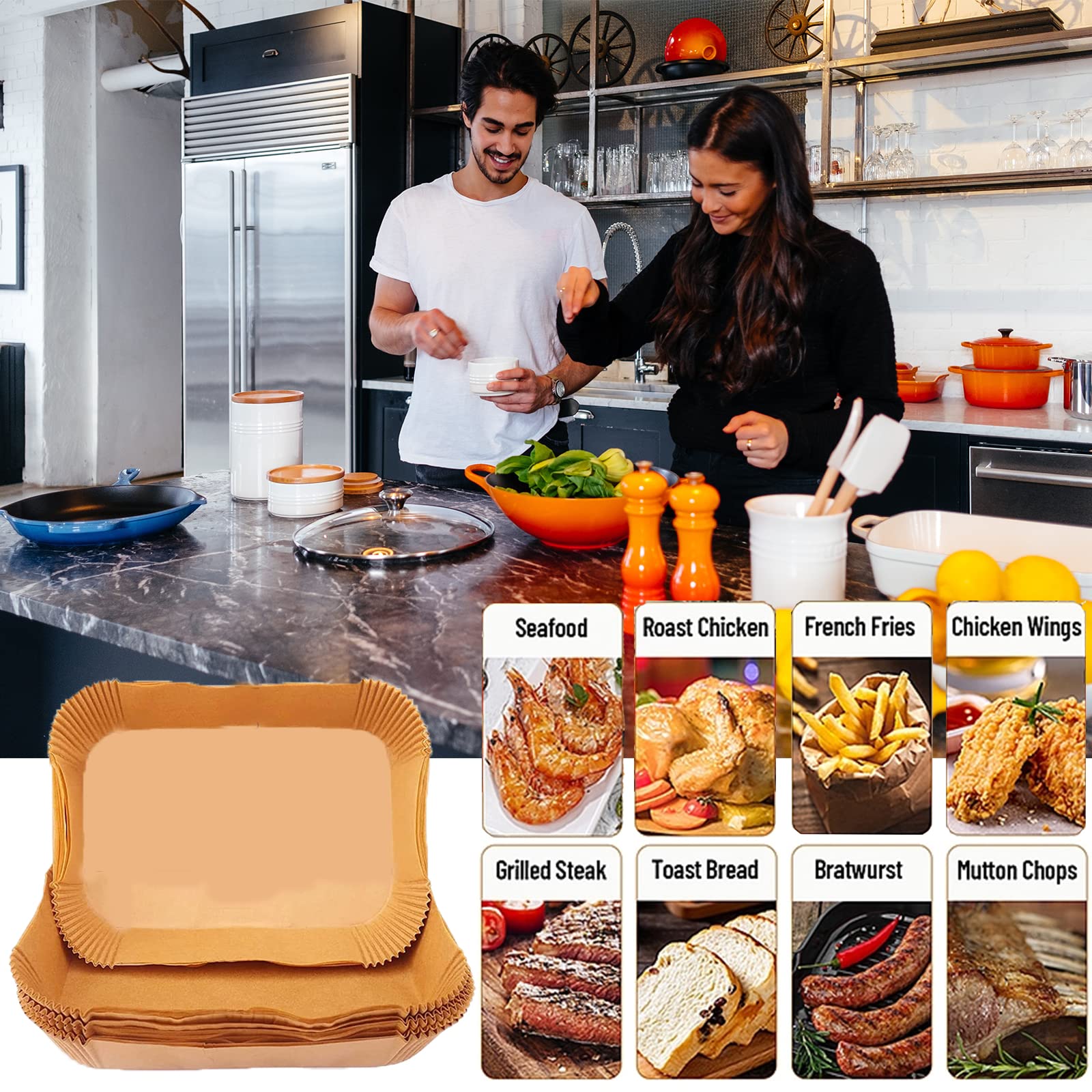 Premium Air Fryer Liners 100PCS - 8.6 x 5.5 Inch Non-Stick Parchment Paper Sheets for Tower AF300UK, AF400UK & Dual Zone Air Fryers - Reusable, Oil-Resistant Baking Accessories for Healthy Cooking & Easy Cleanup