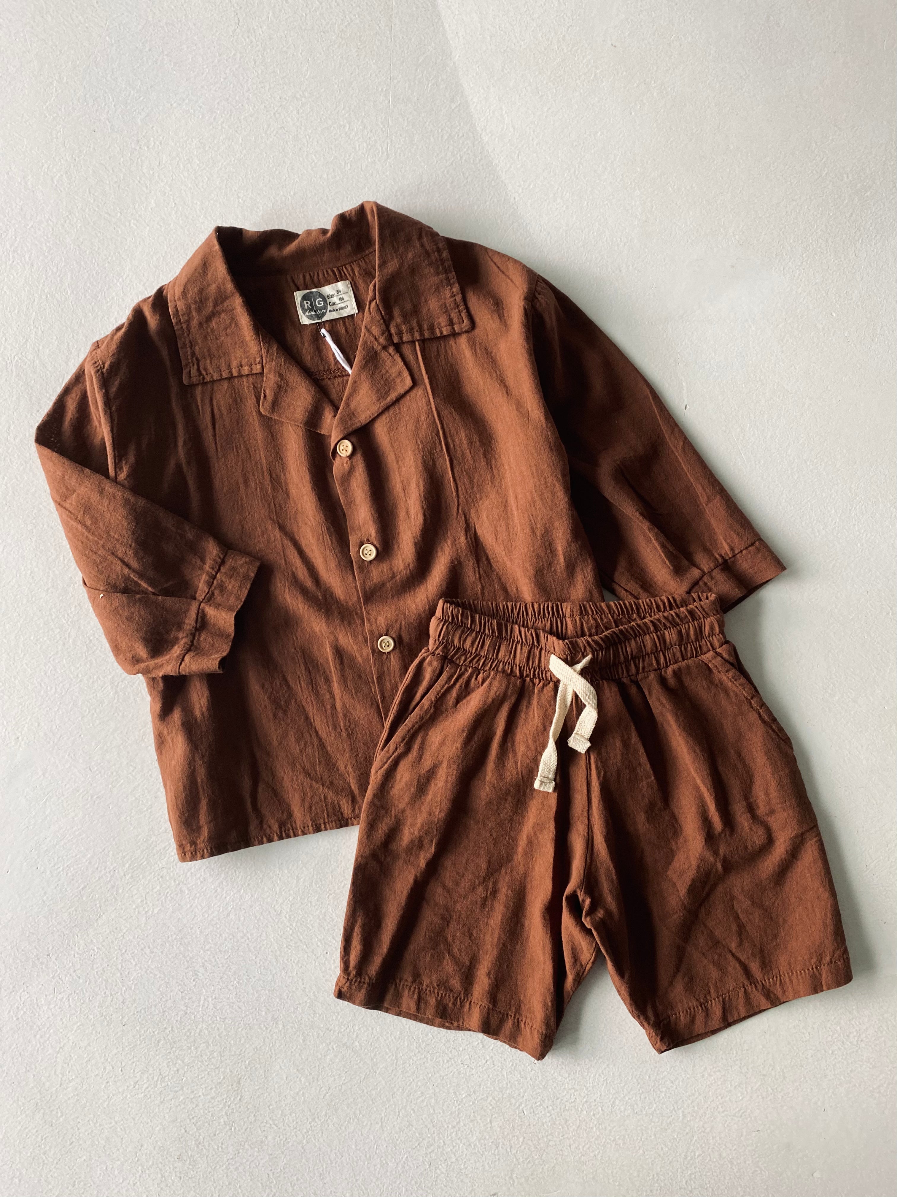 Boys Linen Short Sleeve Shirt and Shorts Set - Breathable Summer Outfit for Kids, Beach & Casual Wear