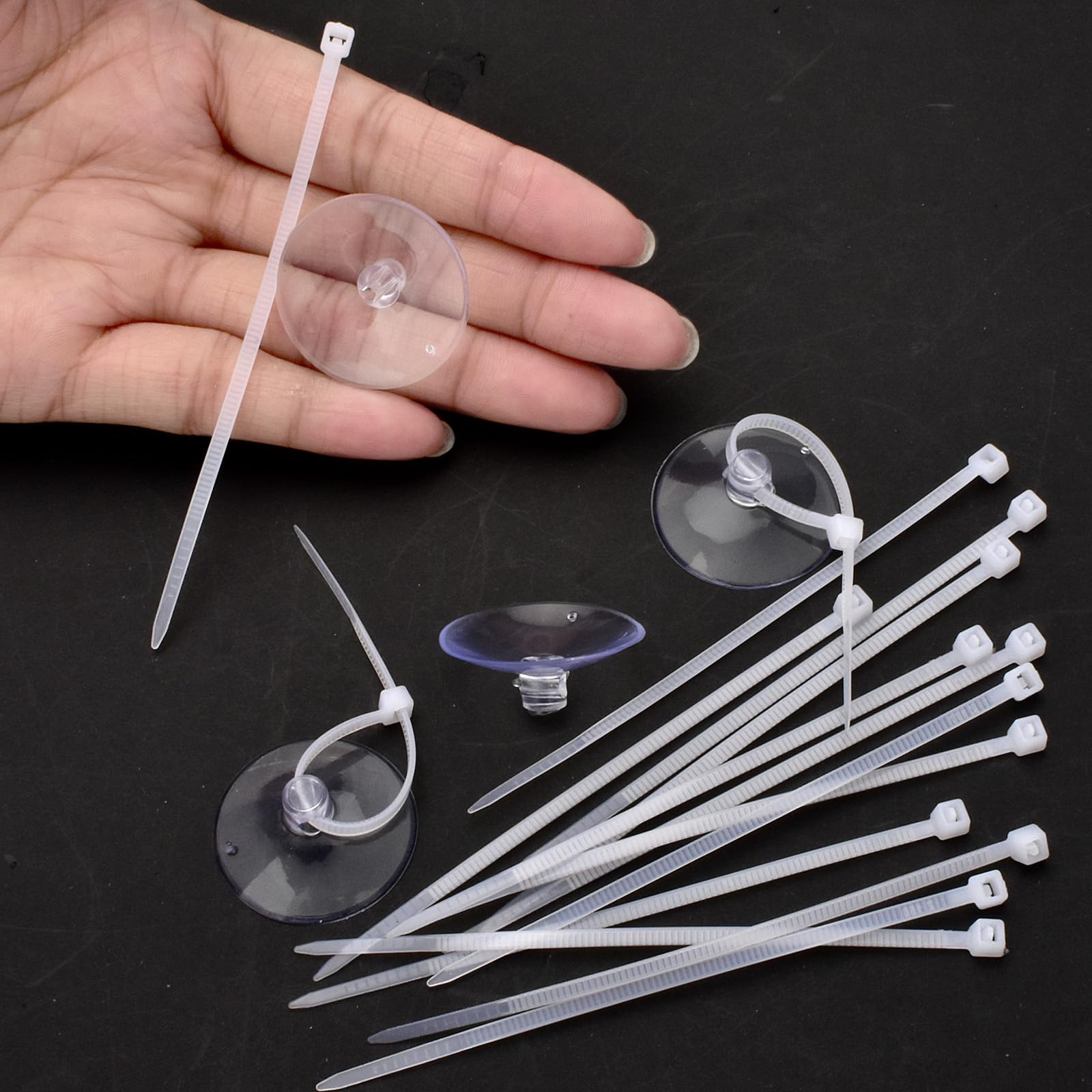 30 Small Aquarium Suction Cups with 50 Adjustable Zip Ties - Secure Cable Management Set for Fish Tanks, DIY Crafts, Festival Decorations | Perfect for Organizing Wires, Hanging Decor & Underwater Plants