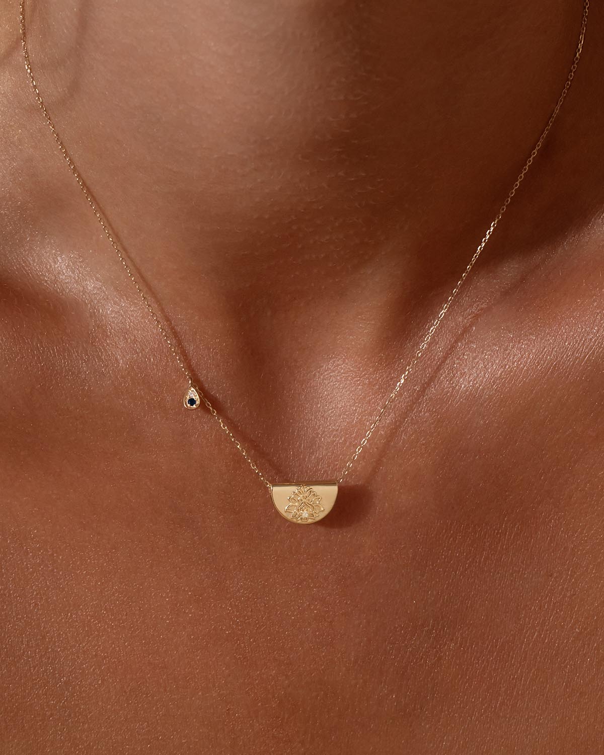 14K Solid Gold Lotus Birthstone Diamond Necklace with September Sapphire – Elegant Jewelry Gift for Women, Birthday, Anniversary & Special Occasions