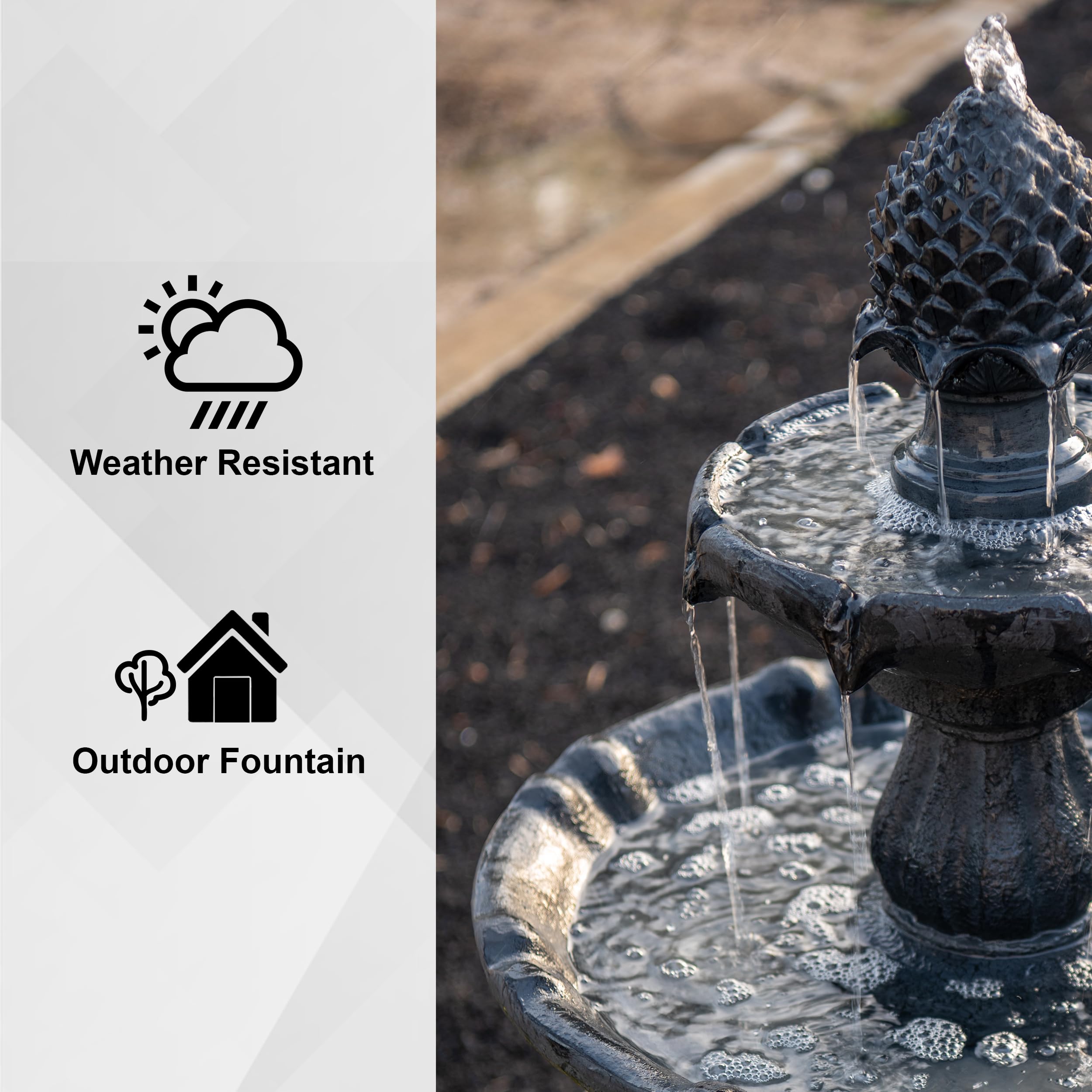 XBrand 44-Inch Tall Black Fiberglass/Resin 2-Tier Solar Water Fountain with Solar Panel & Auto-Shut Off Pump - Outdoor Garden Decor for Patio, Yard, and Landscape (Perfect for Bird Baths & Relaxation)