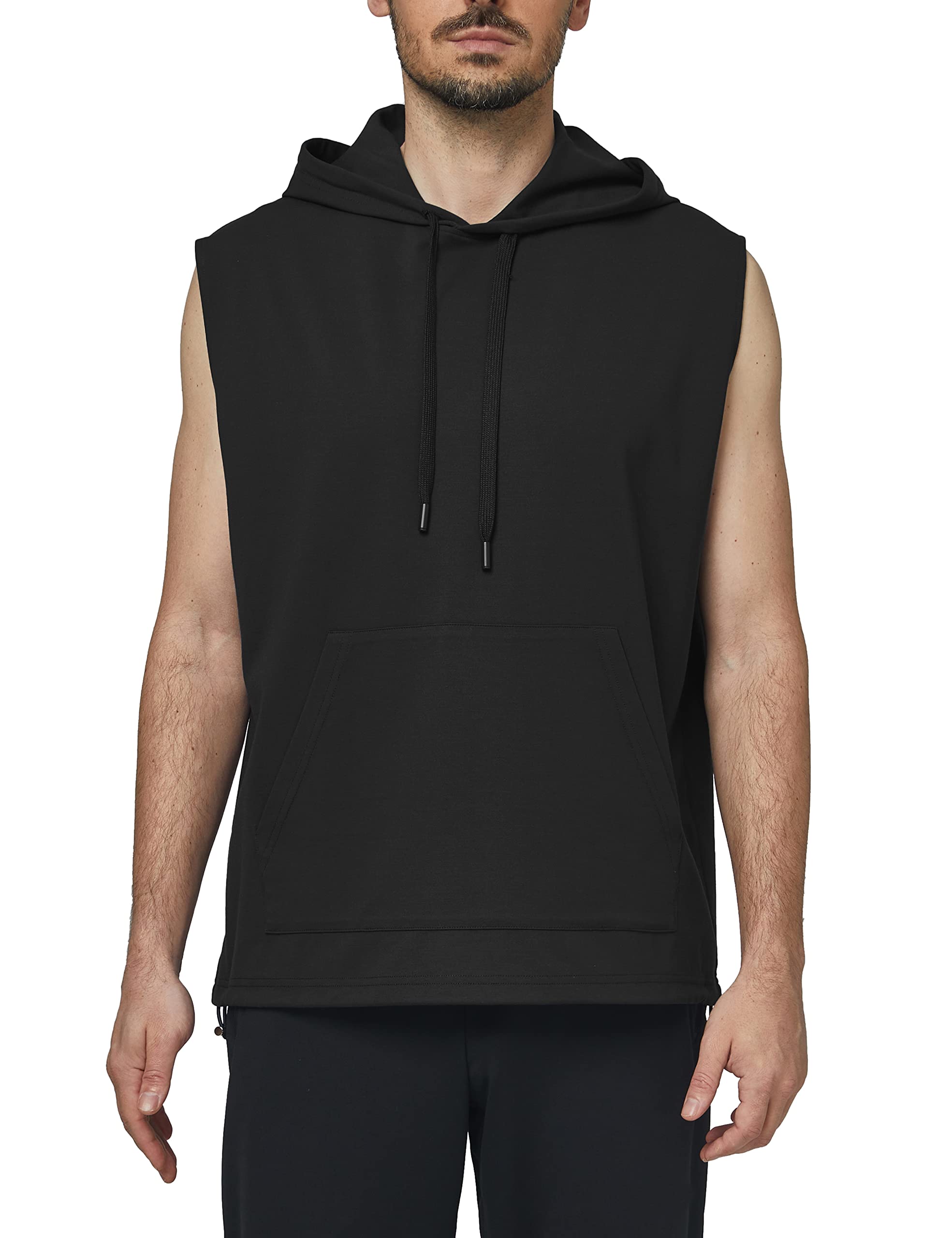 Wantdo Men's Workout Tank Top - Sleeveless Hooded Gym Shirt with Kangaroo Pockets | Moisture Wicking Athletic Wear for Running, Training & Outdoor Activities