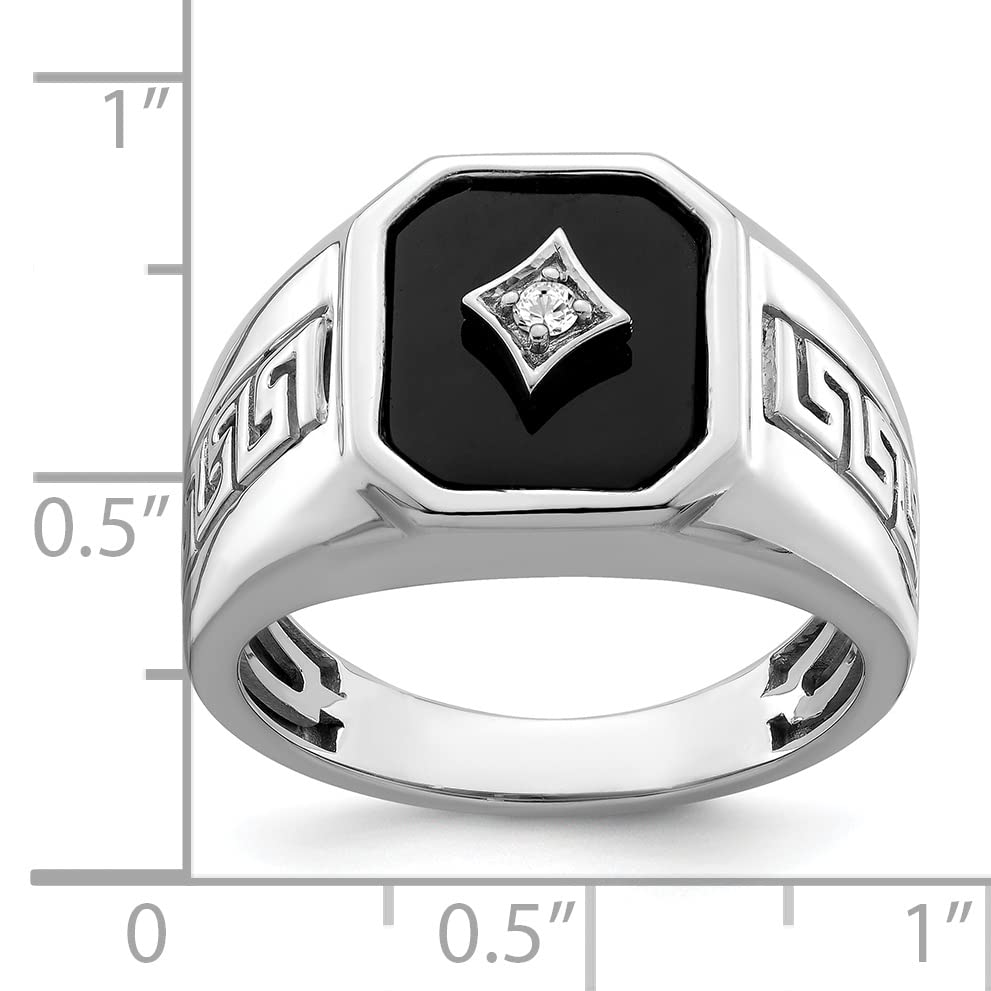 14K White Gold Onyx and Diamond Greek Key Men's Ring - Size 10 | Luxury Wedding Band, Anniversary Gift for Him | Perfect for Formal Events & Special Occasions