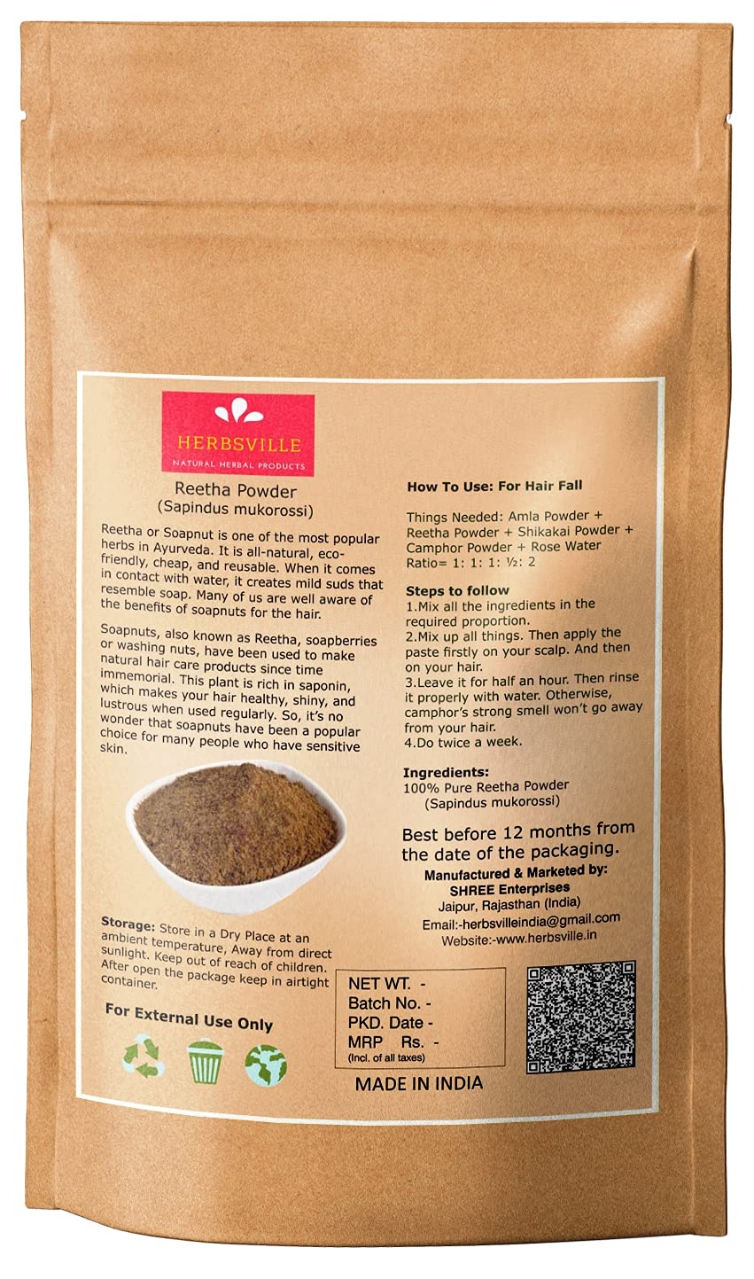 Organic Soapnut Powder (Sapindus Mukorossi) - 100% Pure Reetha Powder for Natural Hair & Skin Care | Promotes Hair Growth, Scalp Treatment & Shine | Chemical-Free Shampoo Alternative (Pack of 3 x 100g) | Perfect for DIY Beauty, Ayurvedic Remedies & Eco-Friendly Cleaning
