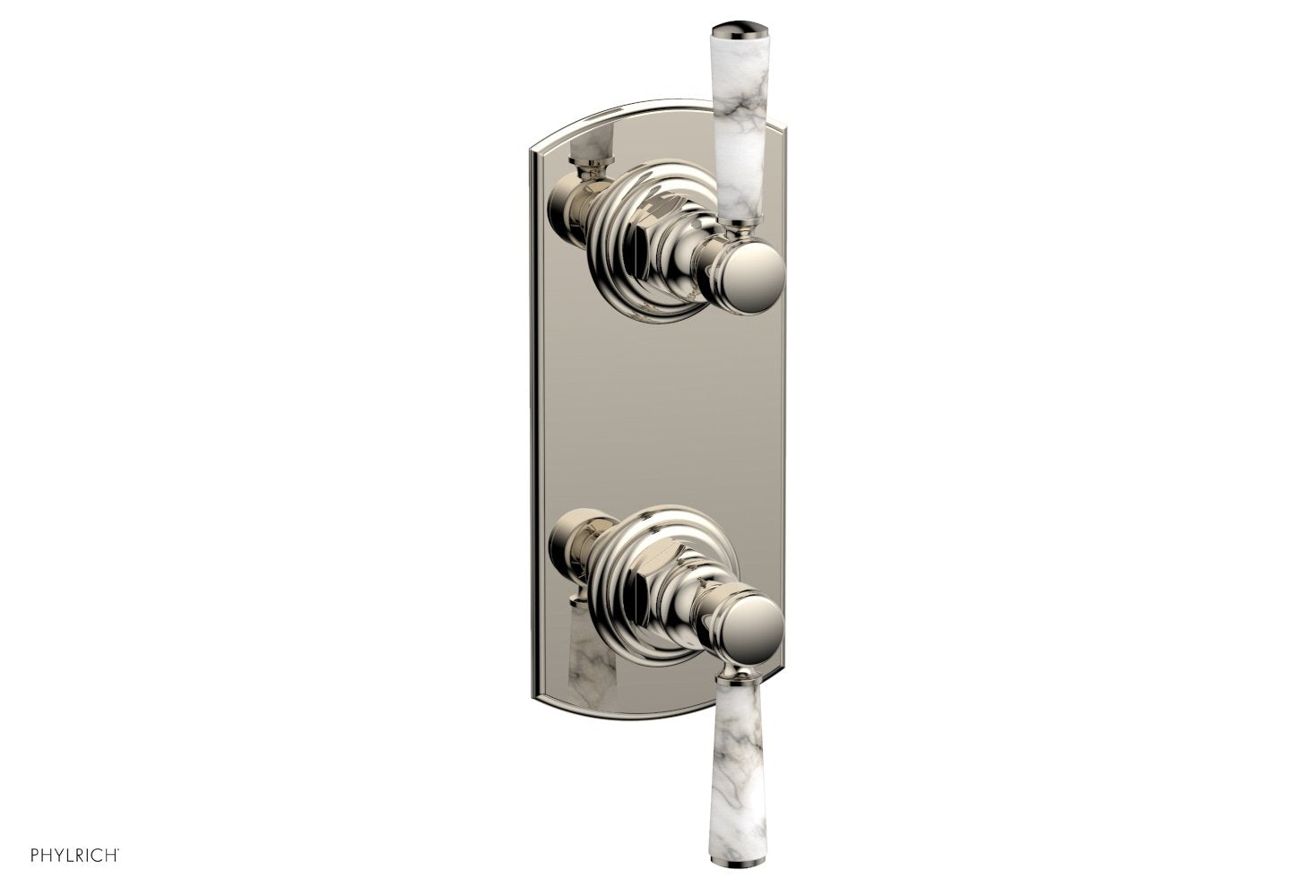 HEX TRADITIONAL Thermostatic Shower Valve with Volume Control & Diverter - White Marble Handles (Model 4 155) | Perfect for Bathroom Renovation & Luxury Spa Experience