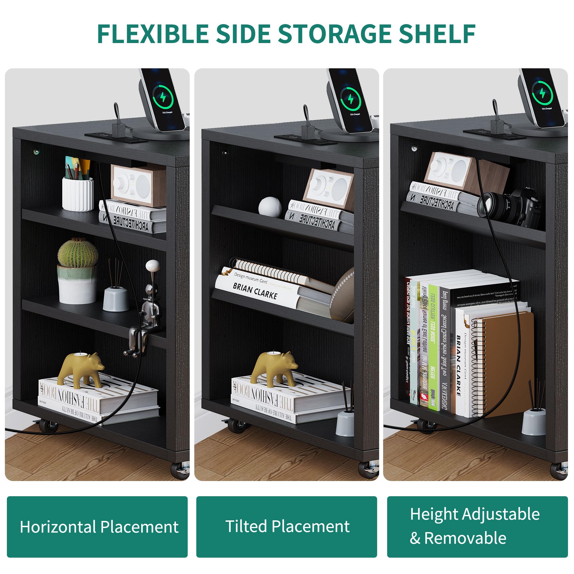 YITAHOME Black File Cabinet with USB Charging Station - Mobile Lateral Filing Cabinet with Lock for Home Office, Printer Stand with Open Storage Shelf - Perfect for Home Office Organization & Workspace Storage