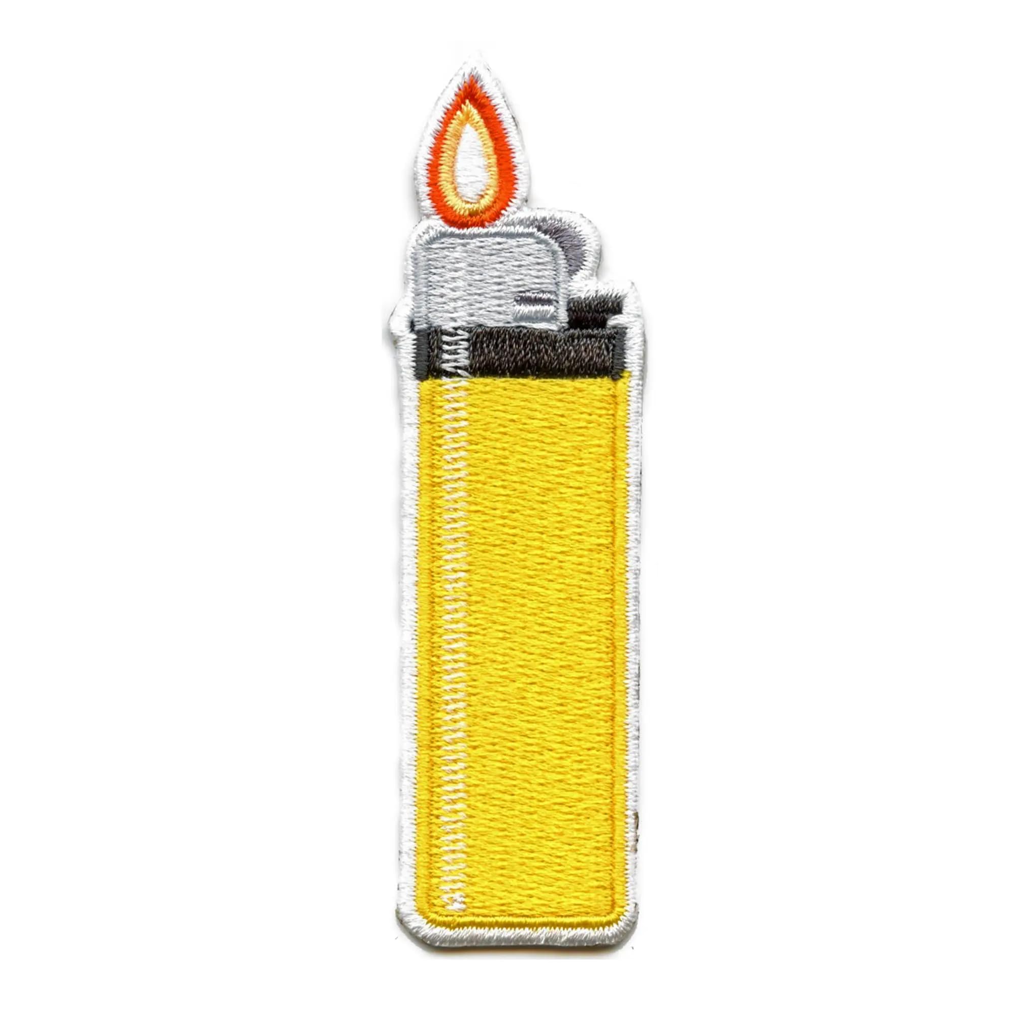 Vintage Embroidered Iron-On Lighter Patch - Yellow Classic Design for Denim Jackets, Backpacks & DIY Crafts