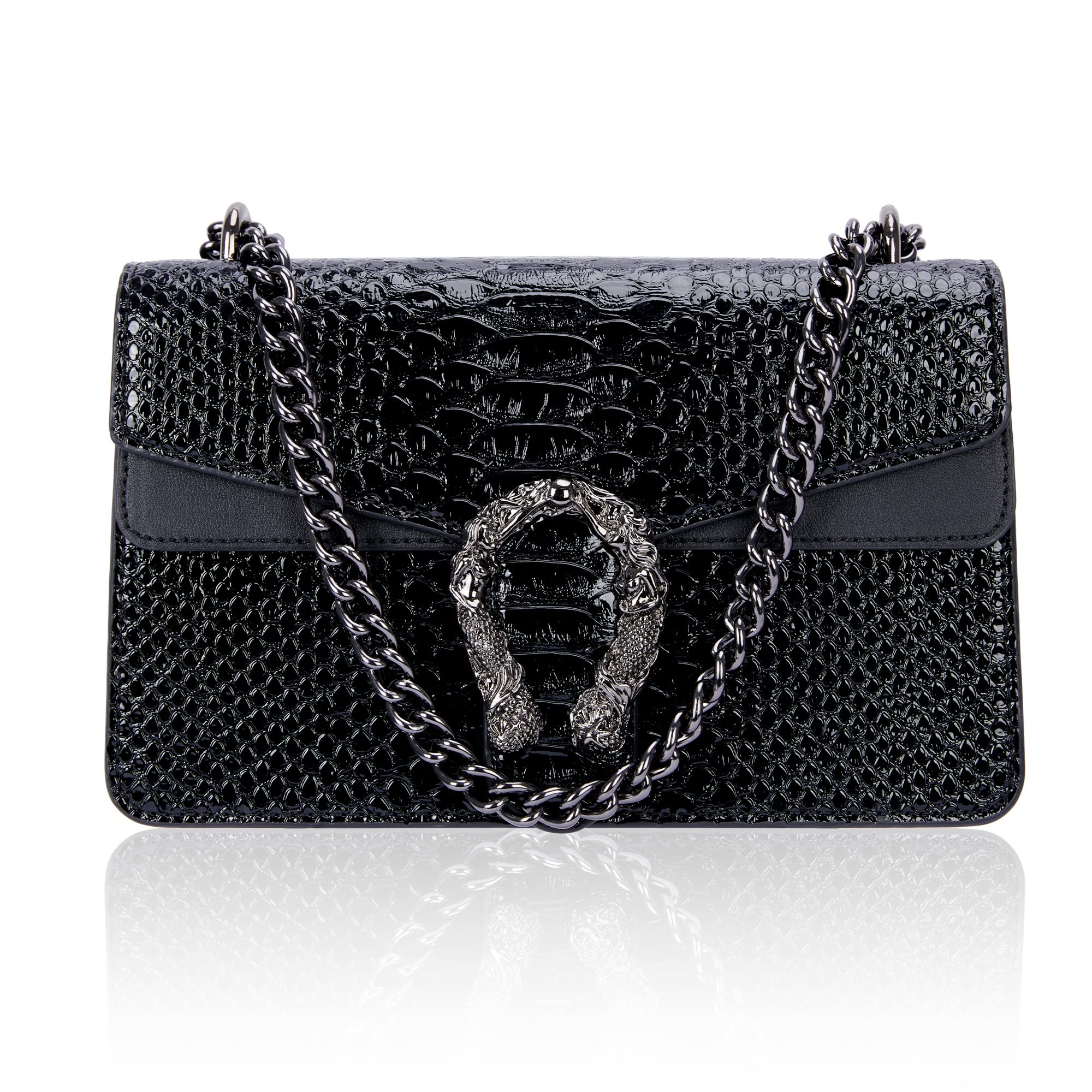 Stylish Women's Crossbody Bag & Satchel Purse - Luxury PU Leather Handbag with Snake Print & Chain Detail | Perfect for Work, Travel & Evening Outings