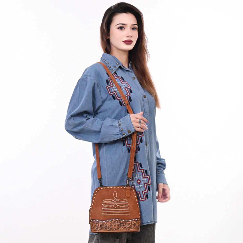 American Darling ADBG1659 Genuine Western Leather Crossbody Bag for Women - Hand-Tooled Suede Purse - Perfect for Casual Outings, Travel & Western Fashion