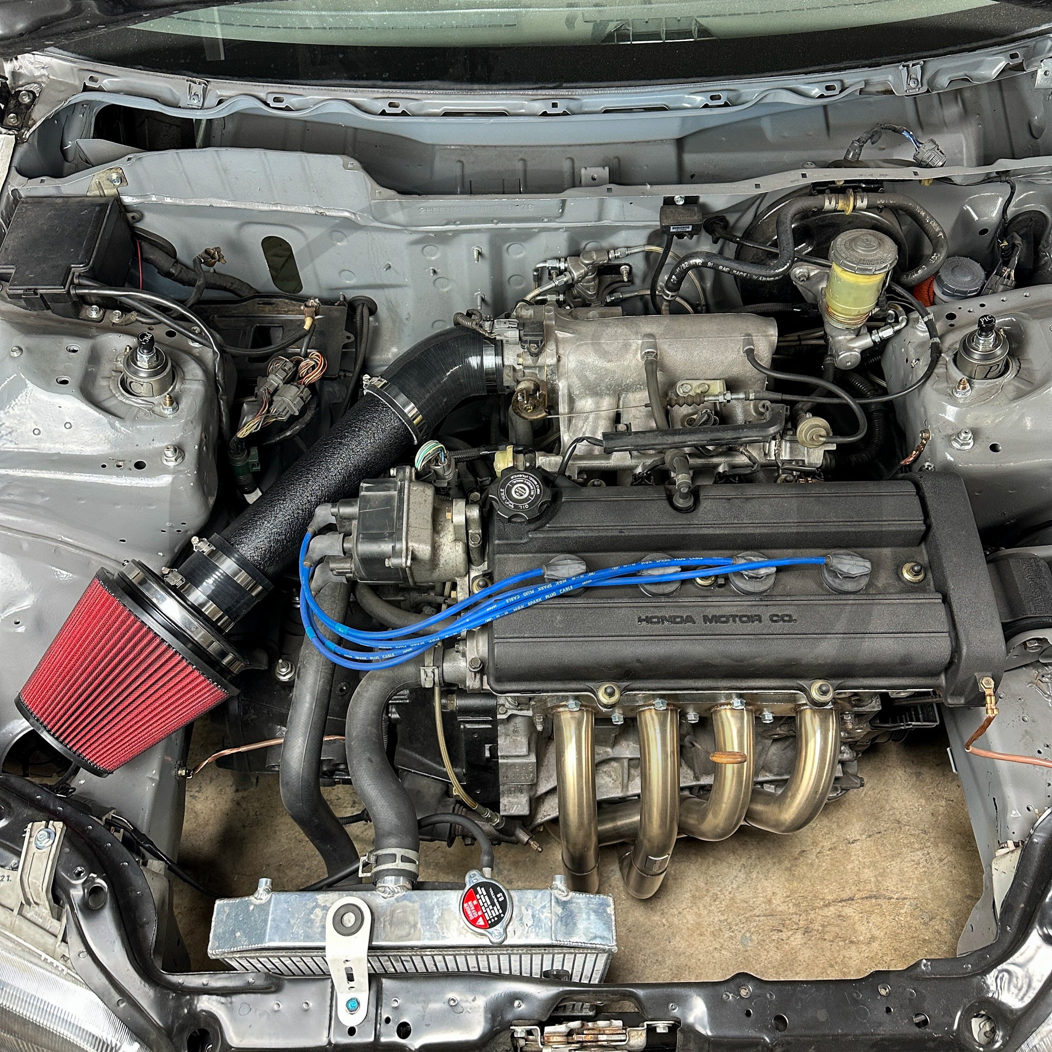 3 Inch Honda All Motor Through Headlight Intake for B Series EG EK - Wrinkle Black | High-Performance Air Intake System for Racing & Street Use
