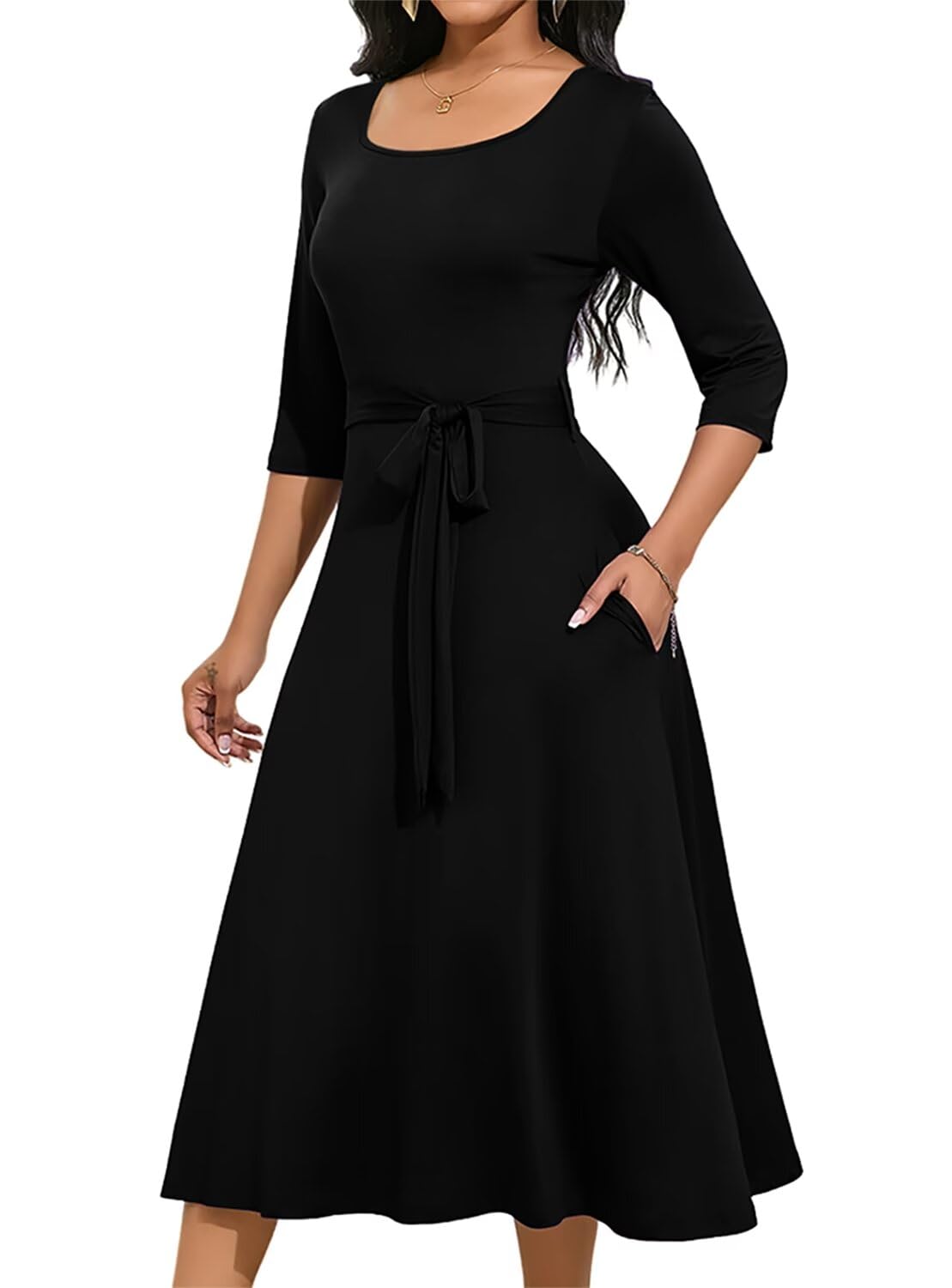 Magritta Women's Plus Size Wrap Dress - 3/4 Sleeve Midi Cocktail Dress with Pockets for Casual & Evening Wear | Flattering Curvy Fit for Date Night, Office & Special Occasions