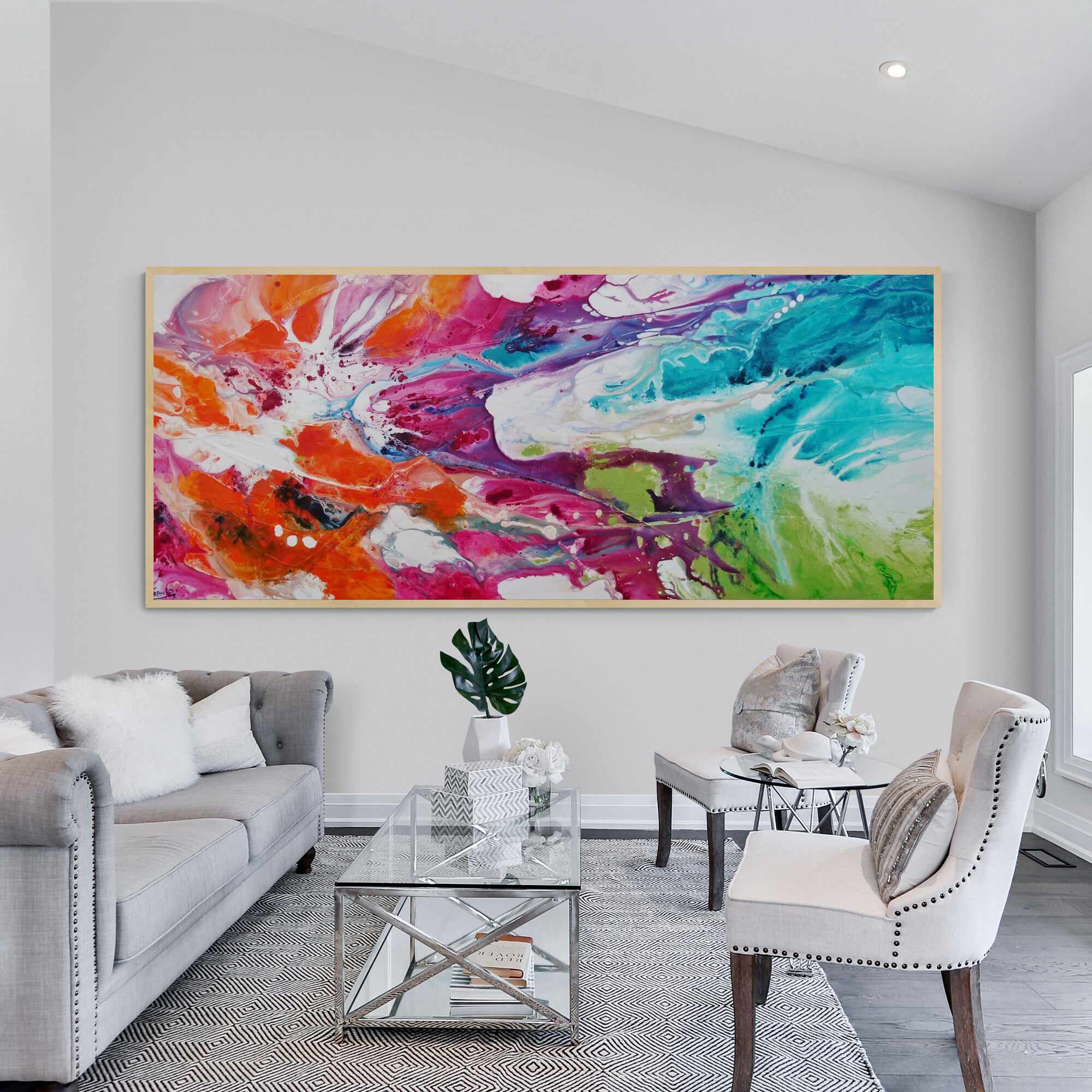 Vibrant Abstract Textured Painting - 240cm x 100cm Colour Melt Canvas Art | Perfect for Modern Living Room, Bedroom or Office Wall Decor