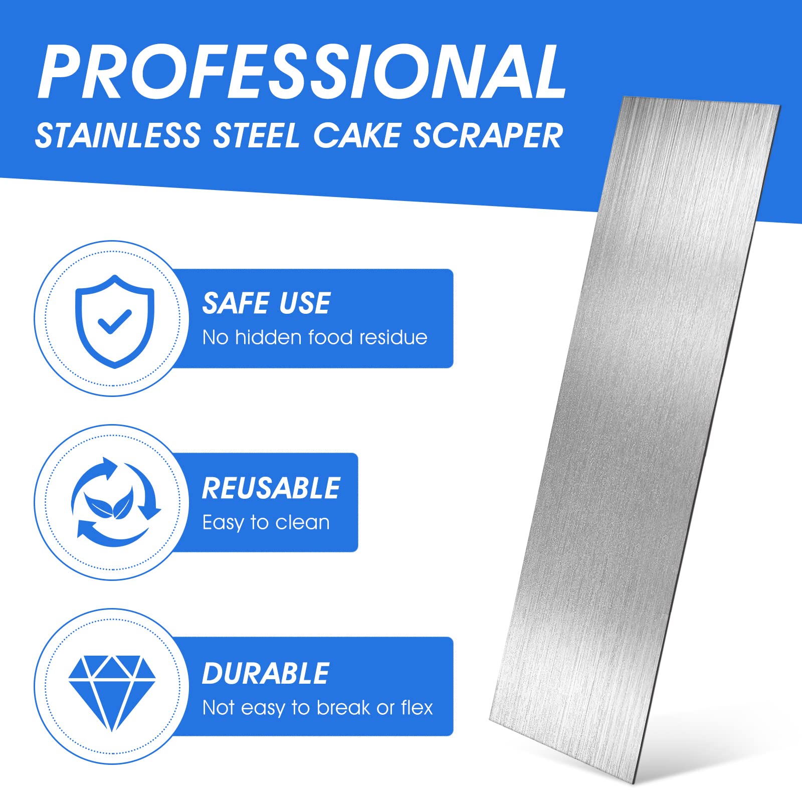 Abeillo 22cm Stainless Steel Cake Scraper for Buttercream & Icing - Professional Baking Tool for Smooth Cake Decorating, Perfect for Wedding Cakes & Birthday Cakes
