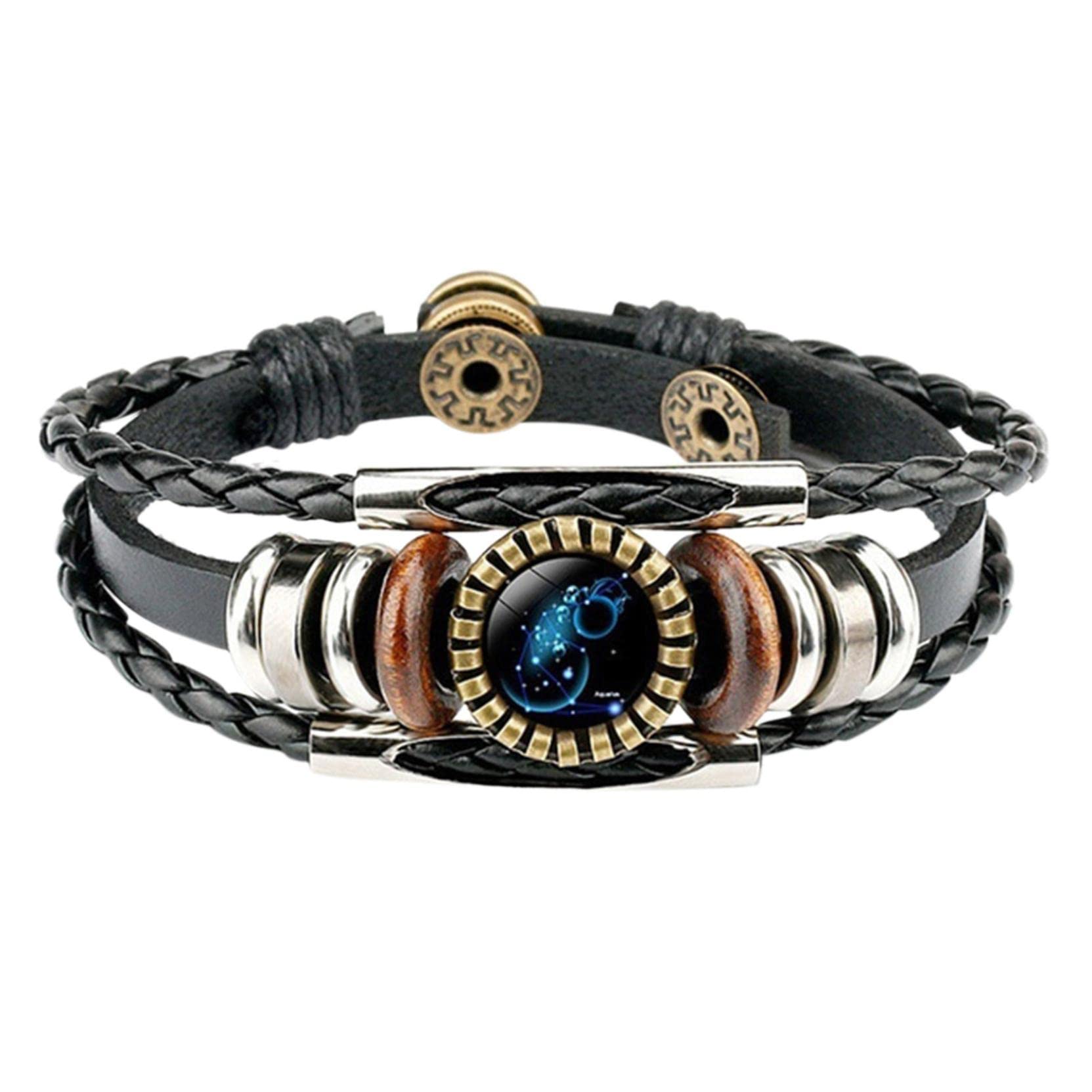12 Zodiac Constellation Leather Charm Bracelets for Women & Men - Fashion Jewelry Accessories, Birthday Gift, Perfect for Astrology Lovers & Spiritual Gifts