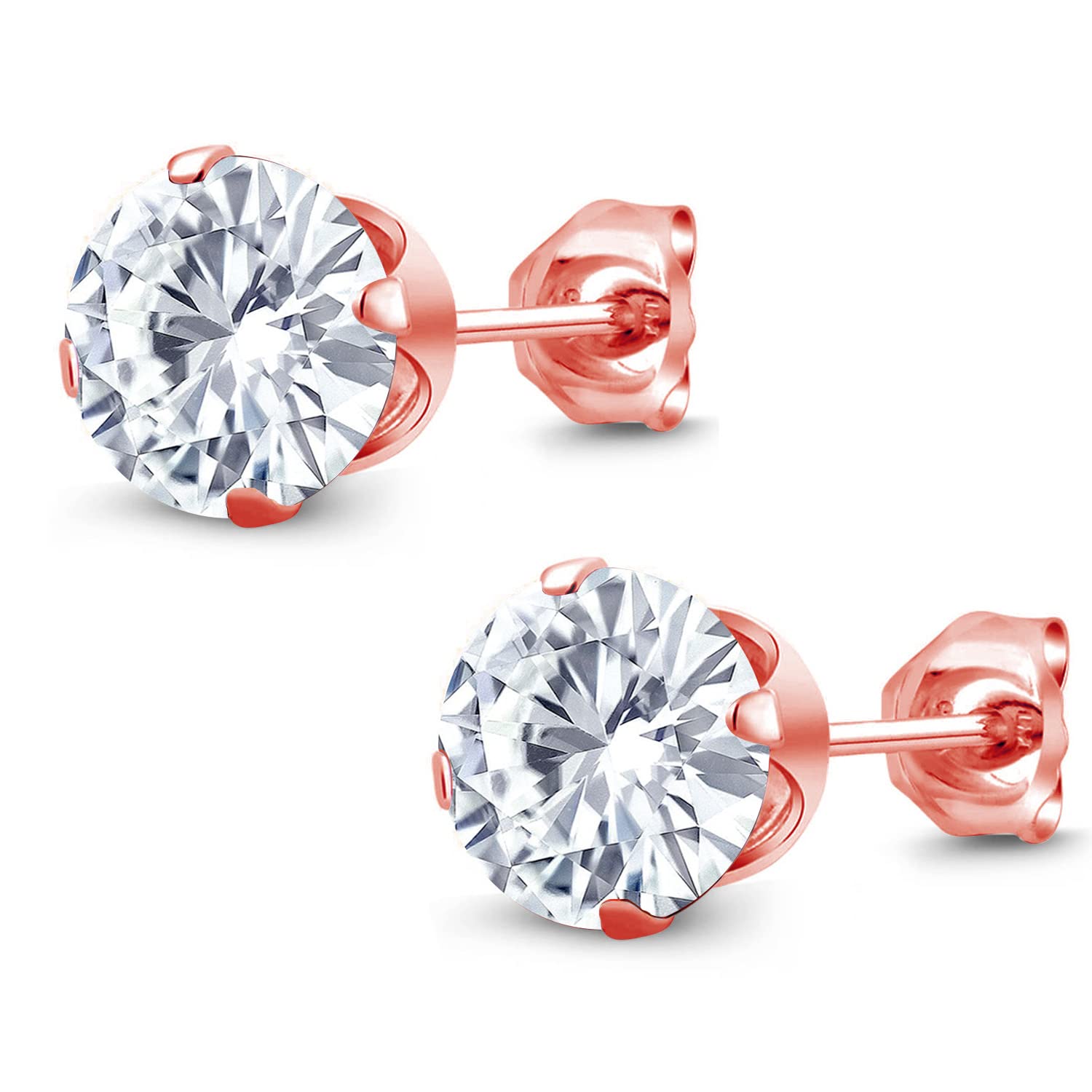 18K Rose Gold Plated Silver Stud Earrings with 2.40cttw Round Moissanite for Women & Men | Gem Stone King | Perfect for Weddings, Anniversaries & Everyday Elegance
