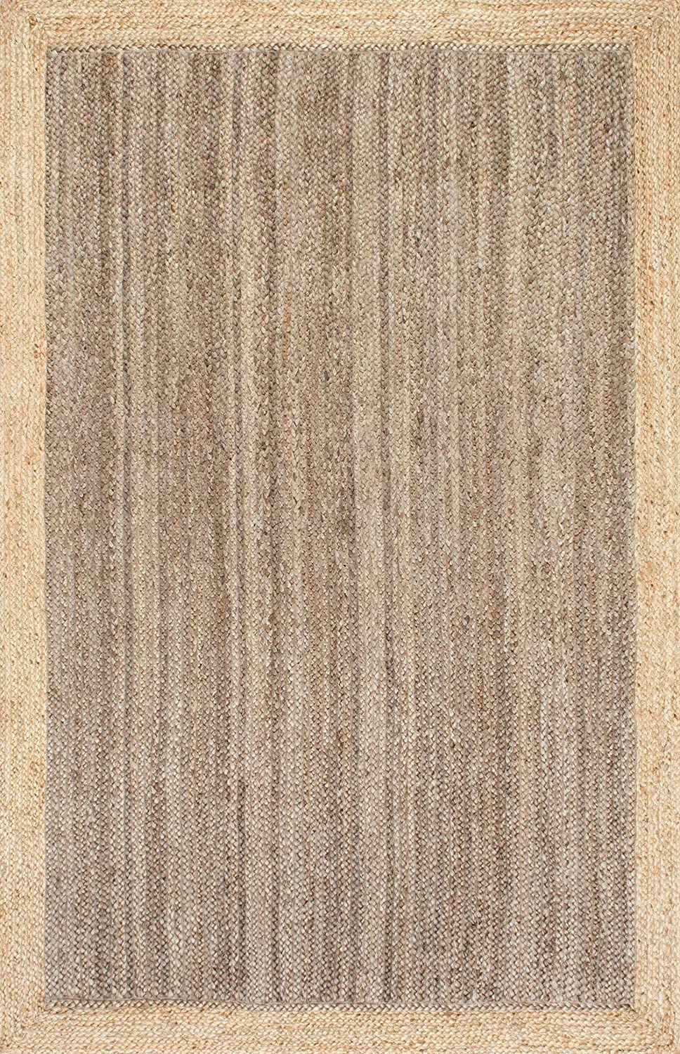 Hand Braided Dark Grey Jute Border Rectangle Area Rug - 8x11 Feet - Indoor/Outdoor Living Room Carpet - Perfect for Home Decor, Patio & High Traffic Areas