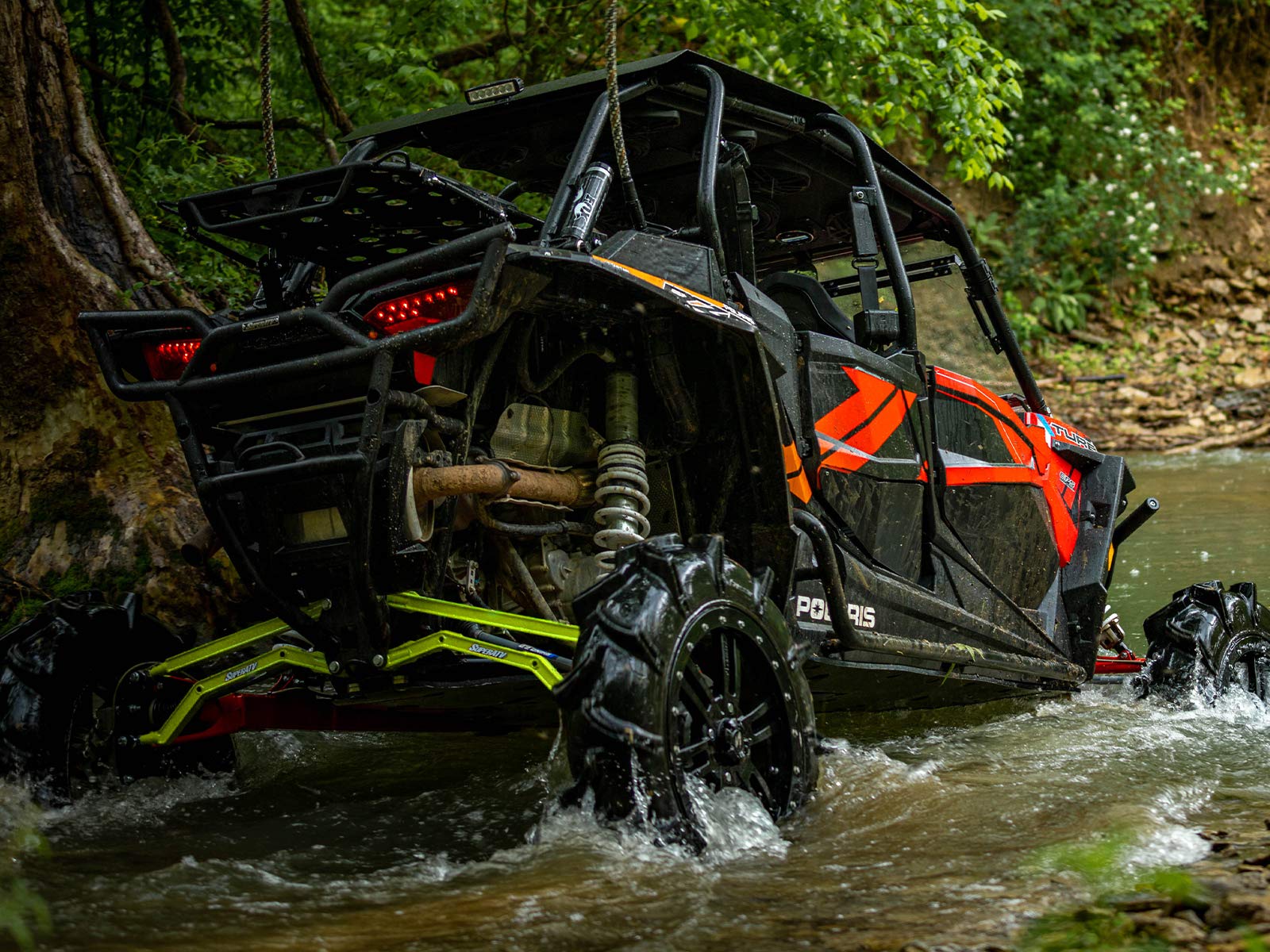 SuperATV Heavy-Duty High Clearance Boxed Rear Radius Arms for 2014+ Polaris RZR XP 1000 & XP 4 1000 UTV - 4X Stronger Than OEM - Lime Green - Off-Road Trail Riding & Dune Bashing Upgrade