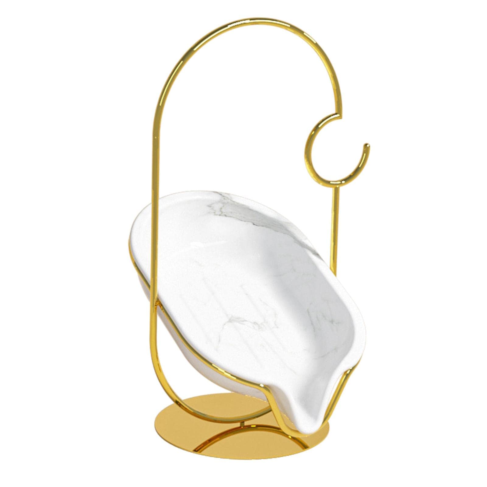Colcolo Self Draining Soap Dish Holder - Ceramic Soap Tray Organizer with Non-Slip Base for Bathroom, Kitchen Sink Countertop - Stylish White & Gold Design - Perfect for Showers, Vanities, and Guest Bathrooms