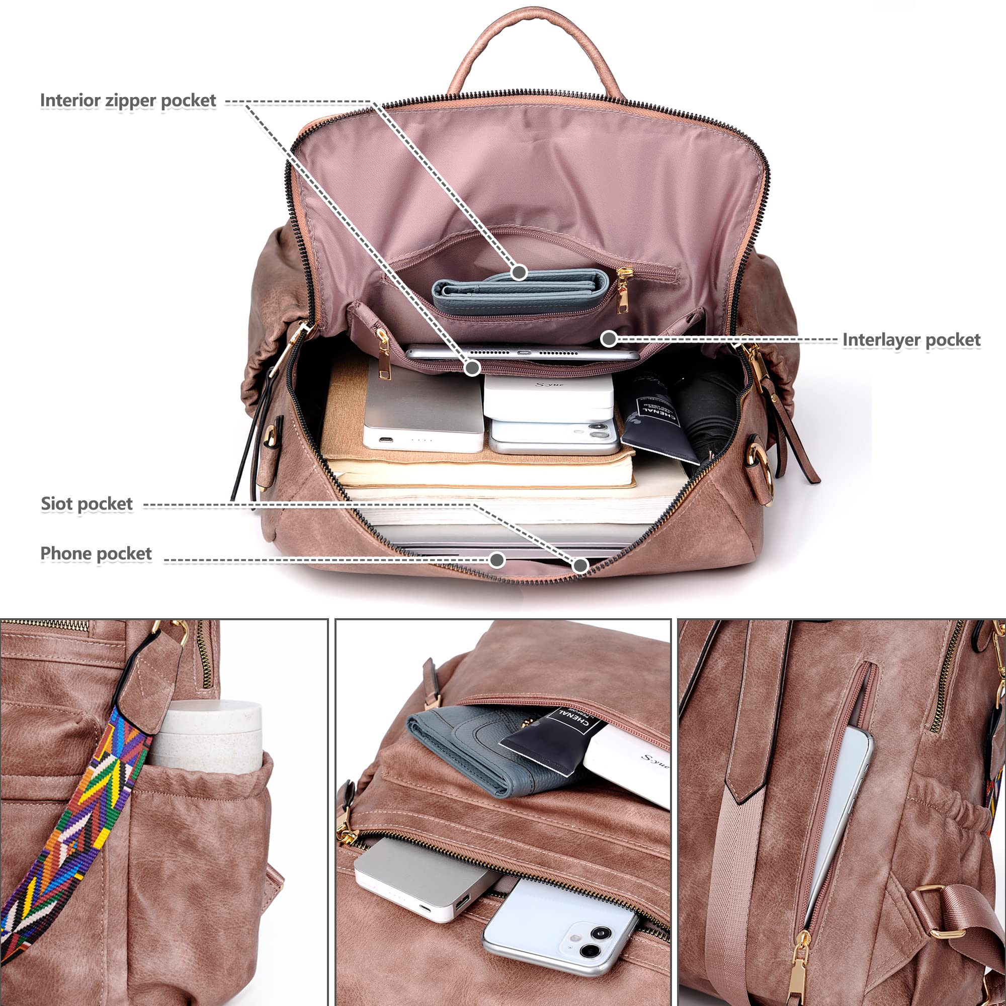 Dora & Liz Women's Leather Backpack Purse - Stylish Travel Shoulder Bag for Ladies, Fashionable Designer Handbag for Work, School & Daily Use