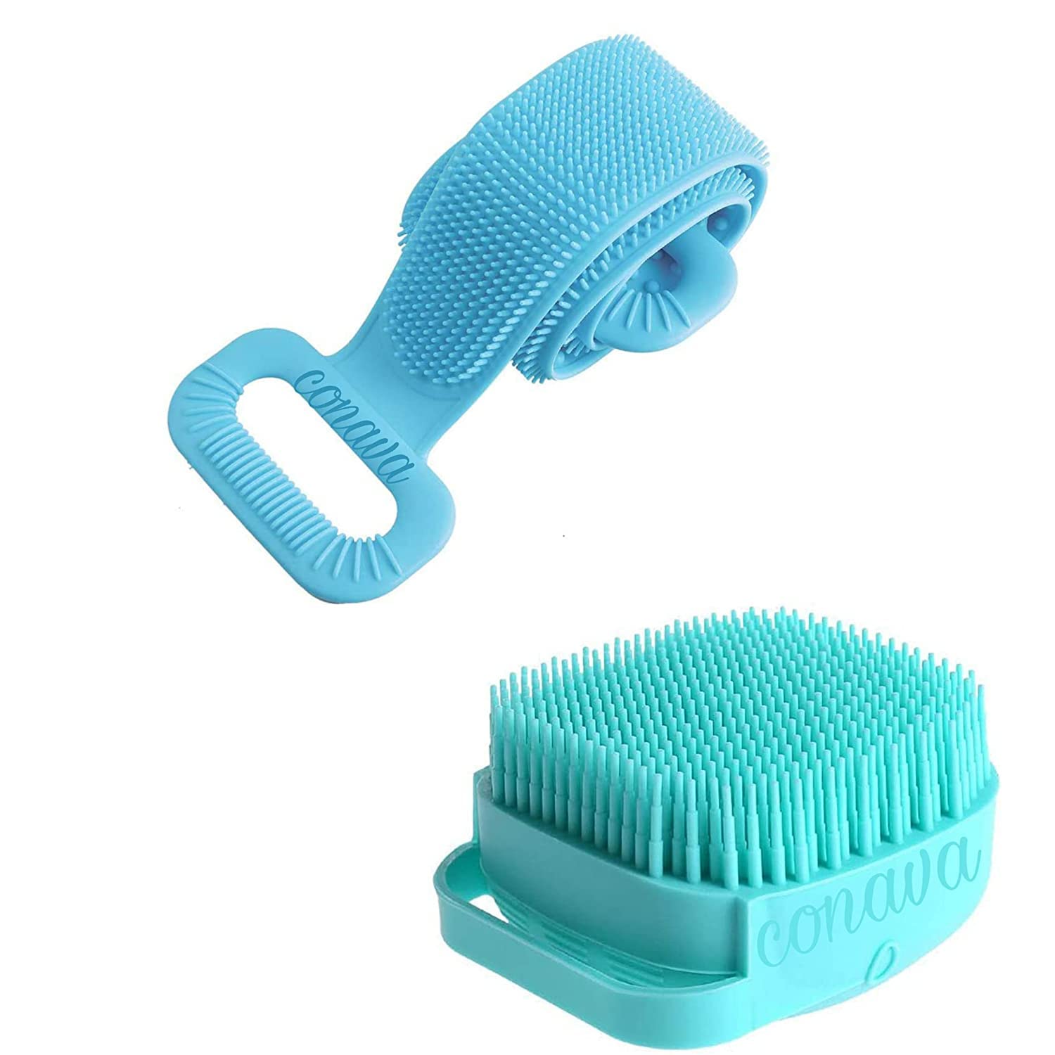 Vital Creation 2-Pack Silicone Body Brush & Shampoo Dispenser Set - Soft Exfoliating Back Scrubber for Deep Cleaning & Gentle Massage - Shower Brush for Men, Women & Kids (Multicolor) - Perfect for Daily Exfoliation & Relaxing Bath Time