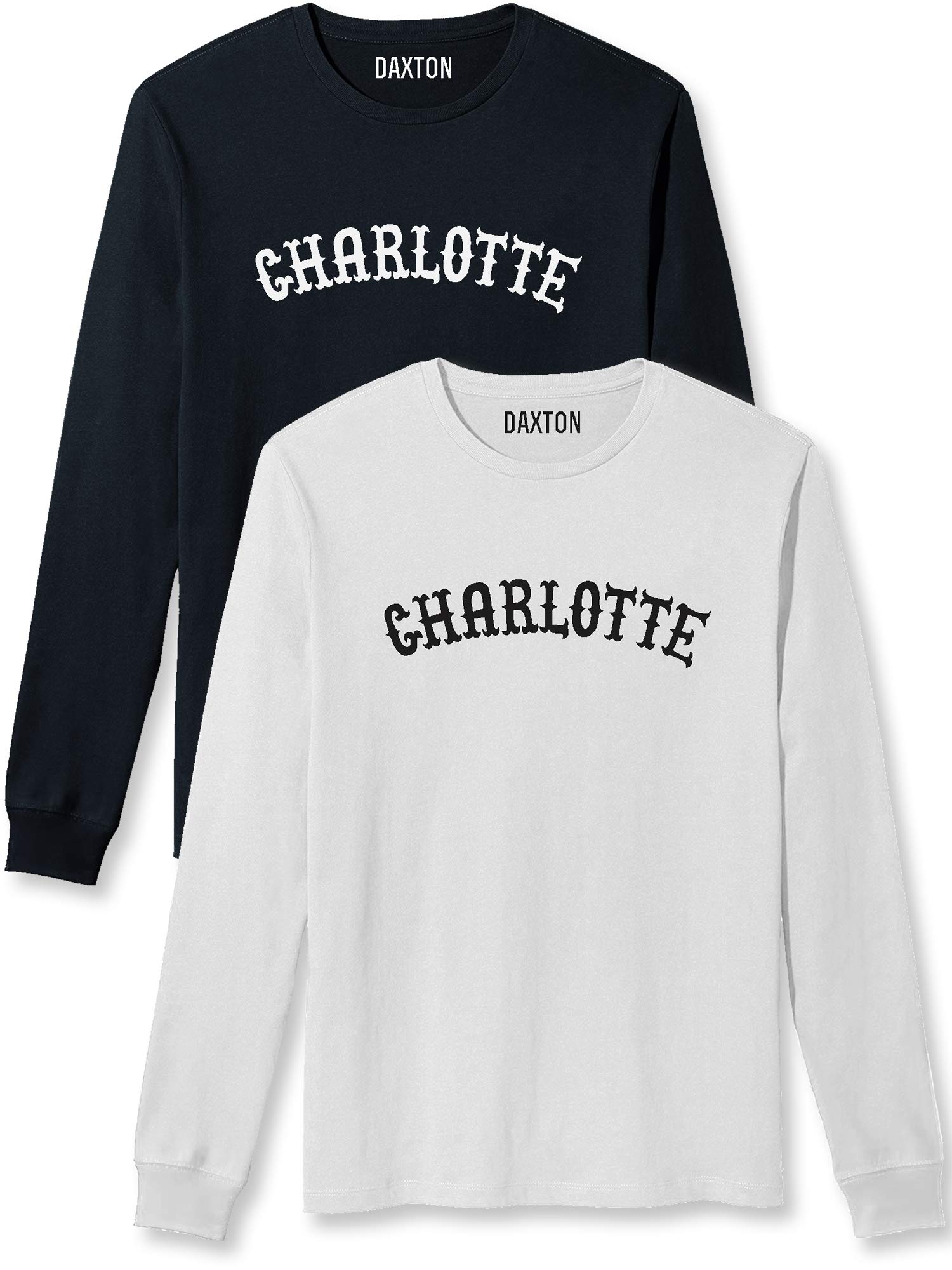 Daxton Retro Charlotte Arch Font Long Sleeve T-Shirt | Soft Medium Weight Cotton Tee | Vintage Style Top for Casual Wear & Street Fashion