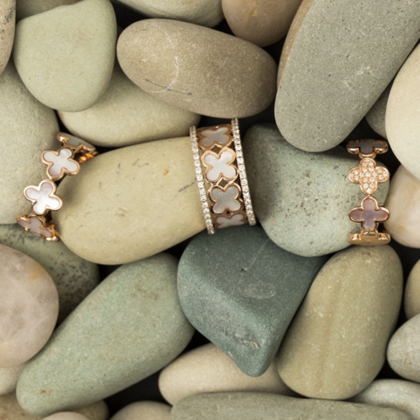 14k Rose Gold Diamond and Mother of Pearl Clover Eternity Ring - Elegant Stackable Band for Weddings, Anniversaries & Everyday Wear