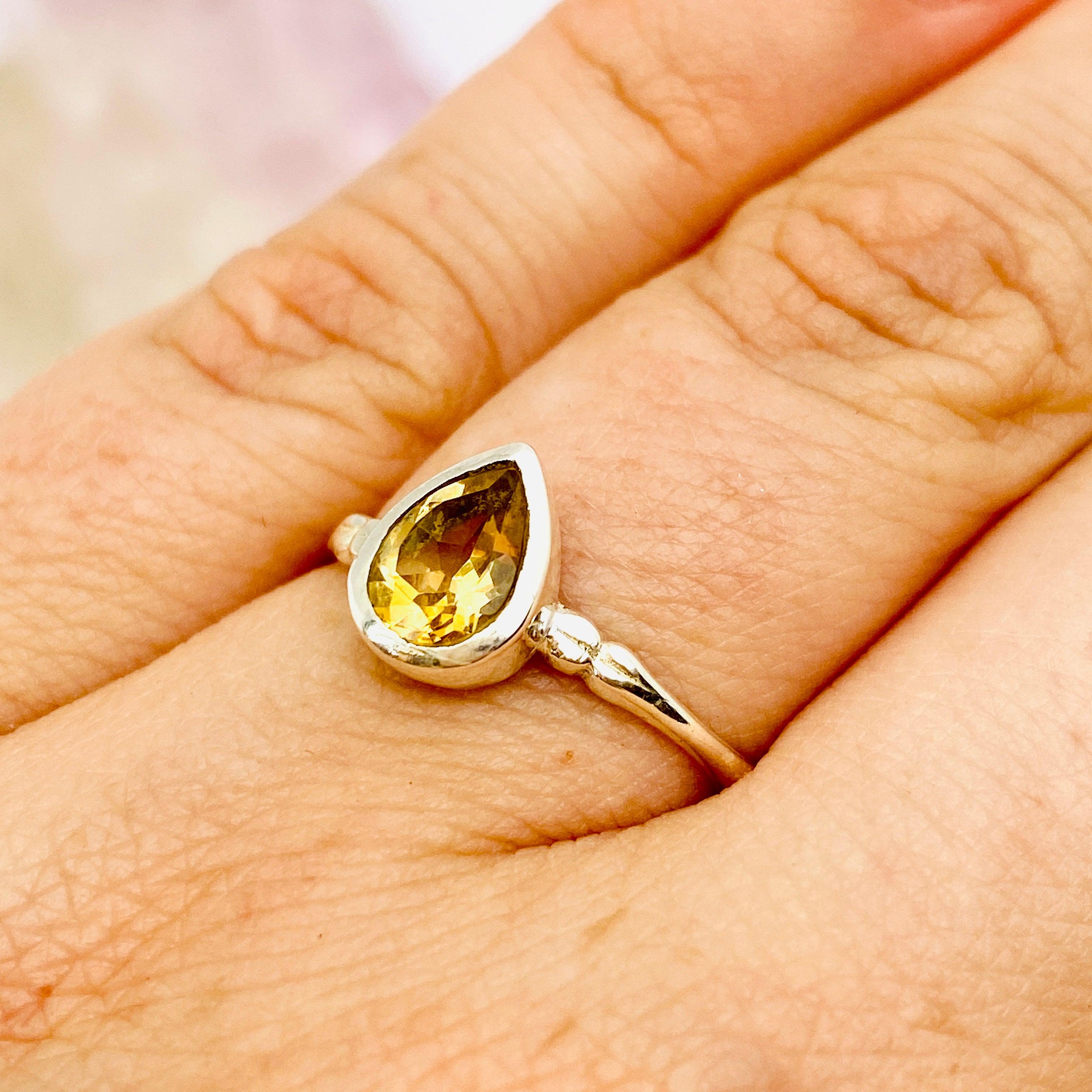 Natural Citrine Faceted Teardrop Ring 14K Gold Plated Fine Band Jewelry R3691 CT - Perfect for Weddings, Parties & Everyday Elegance